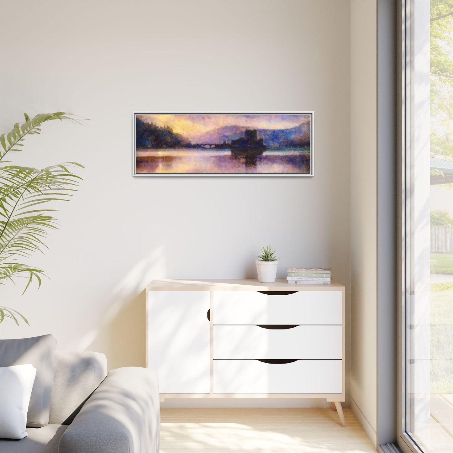 Eilean Donan Castle Moonlight Framed Panoramic Canvas Art