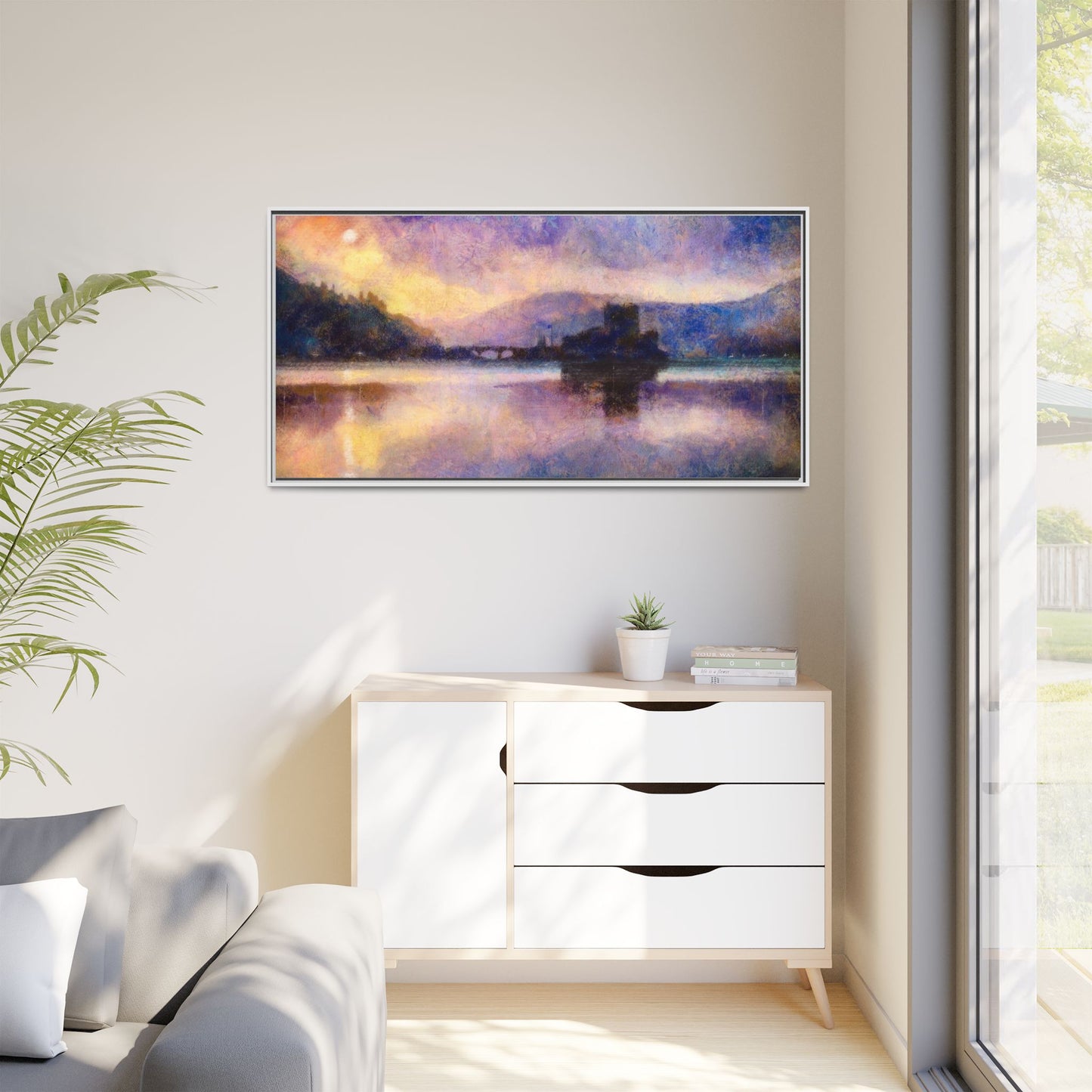 Eilean Donan Castle Moonlight Framed Panoramic Canvas Art