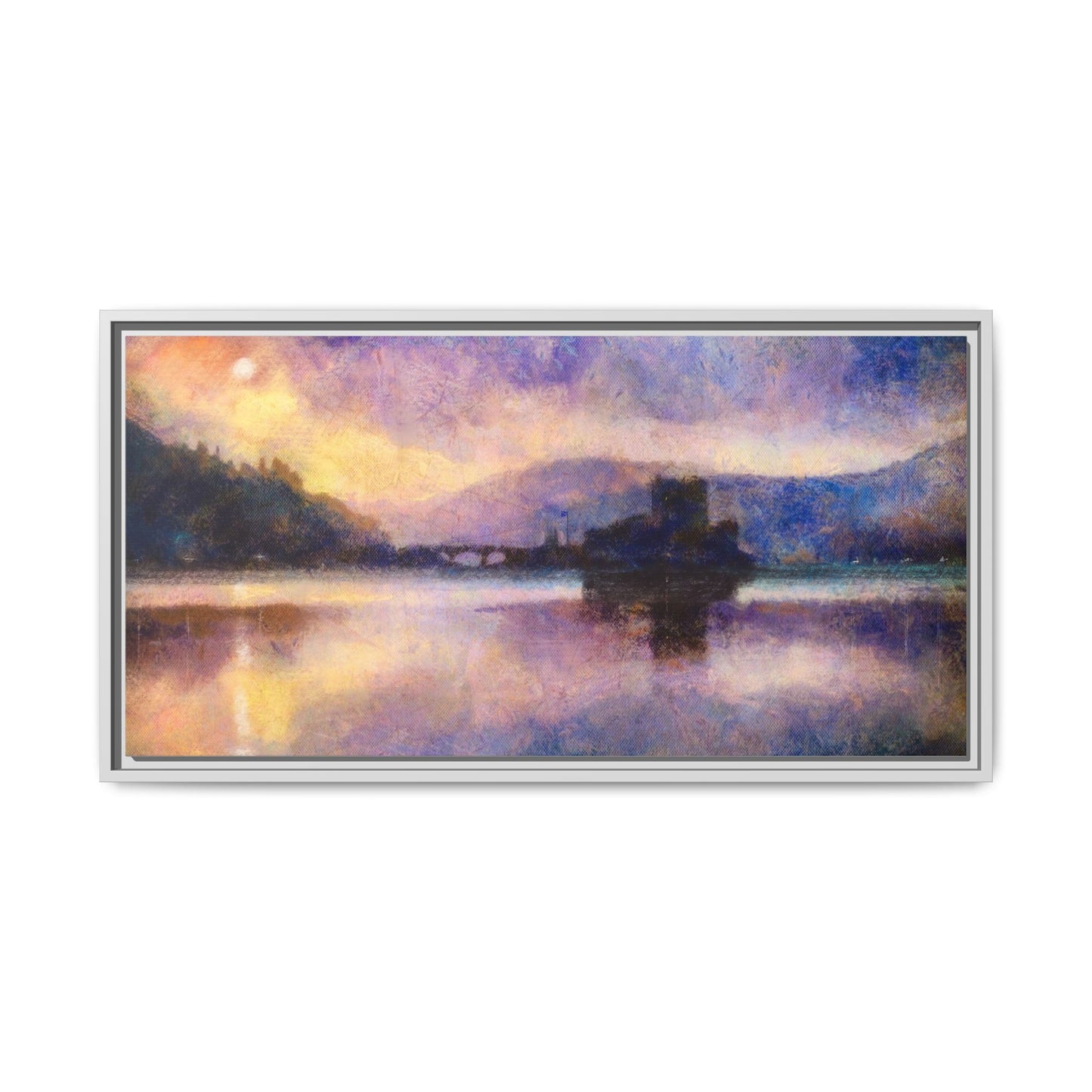 Eilean Donan Castle Moonlight Framed Panoramic Canvas Art