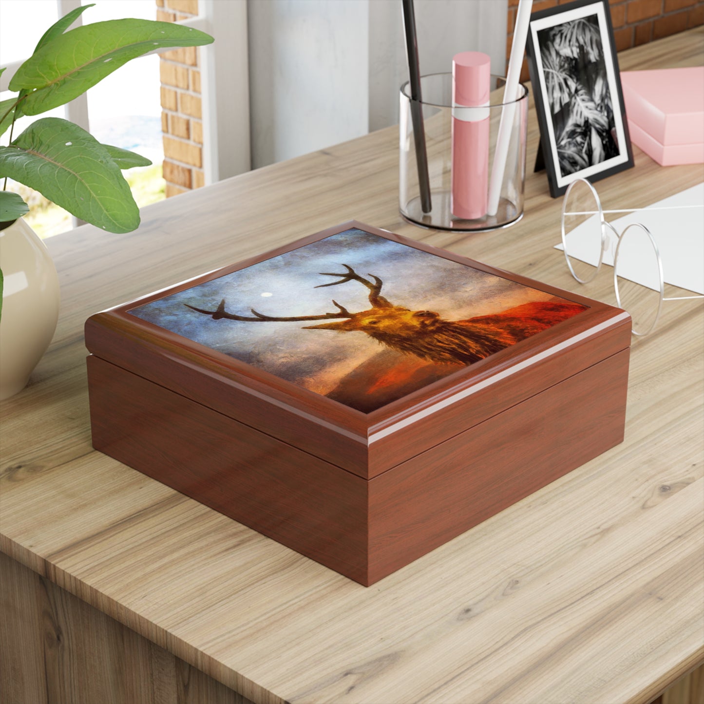 A Moonlit Highland Stag Jewellery Box | Scottish Art Gifts