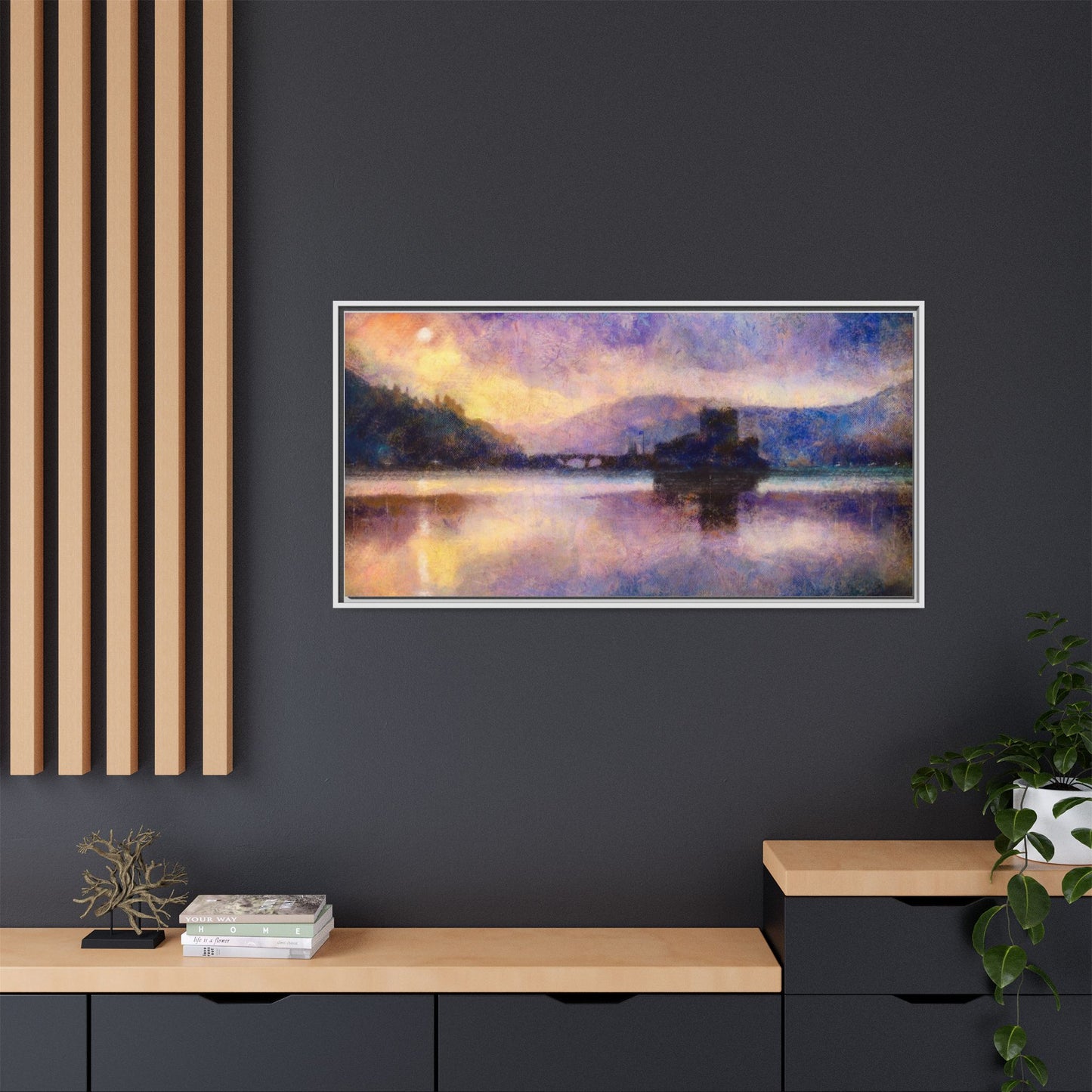Eilean Donan Castle Moonlight Framed Panoramic Canvas Art
