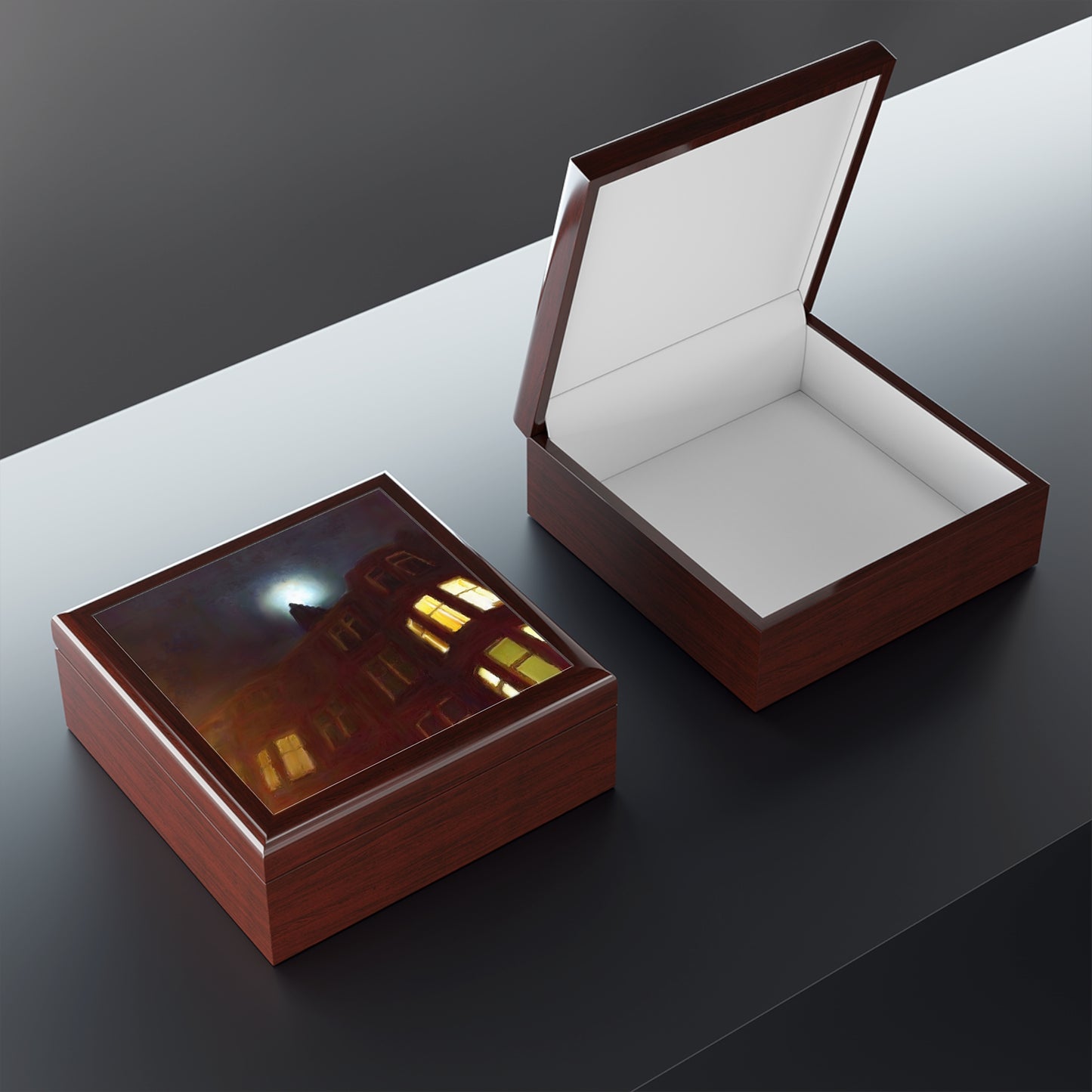 A Moonlit Tenement Jewellery Box | Scottish Art Gifts