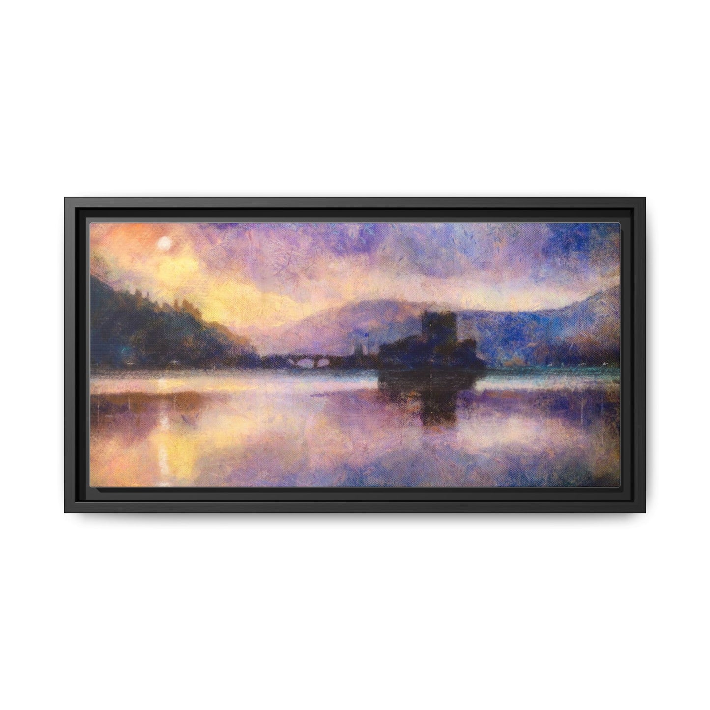 Eilean Donan Castle Moonlight Framed Panoramic Canvas Art