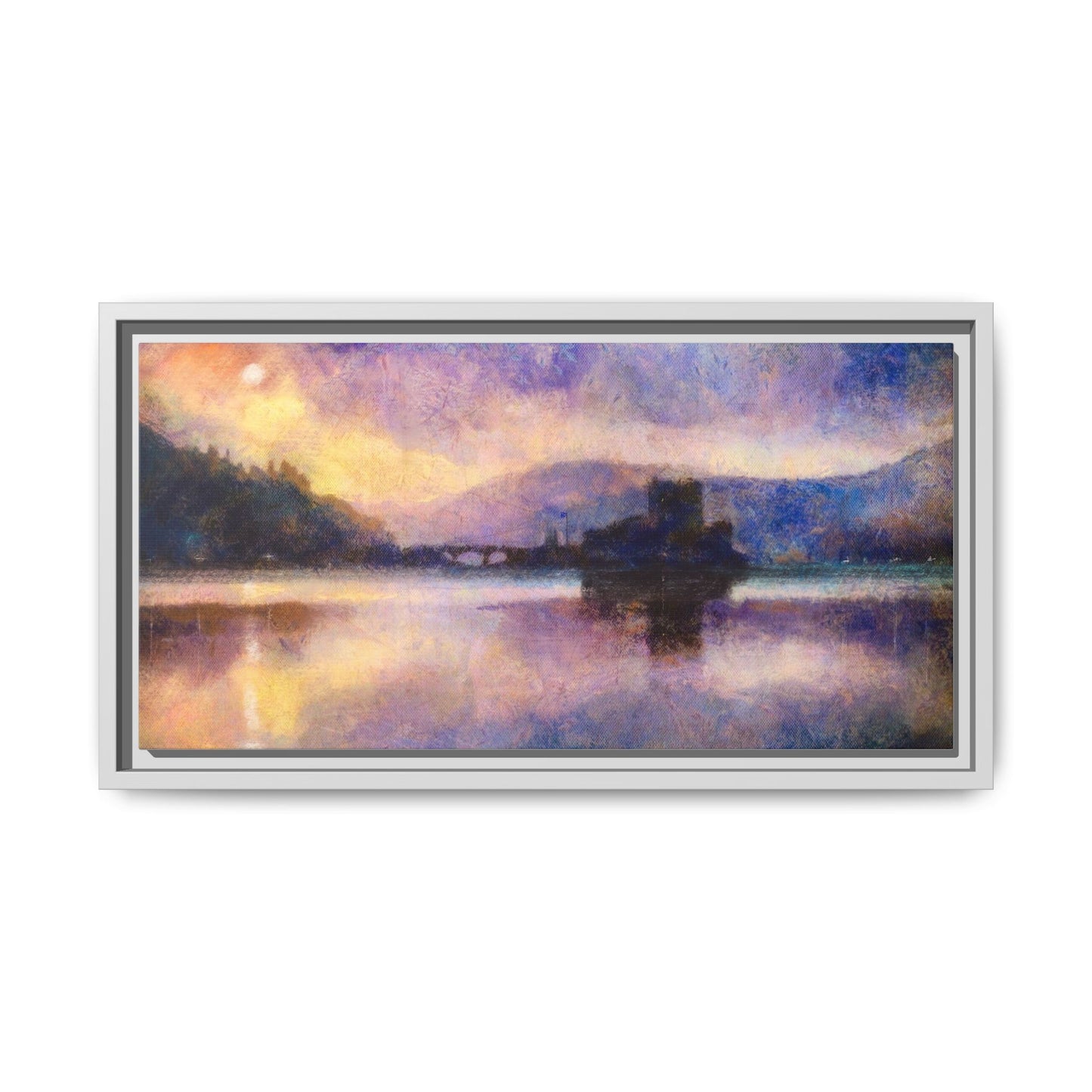 Eilean Donan Castle Moonlight Framed Panoramic Canvas Art