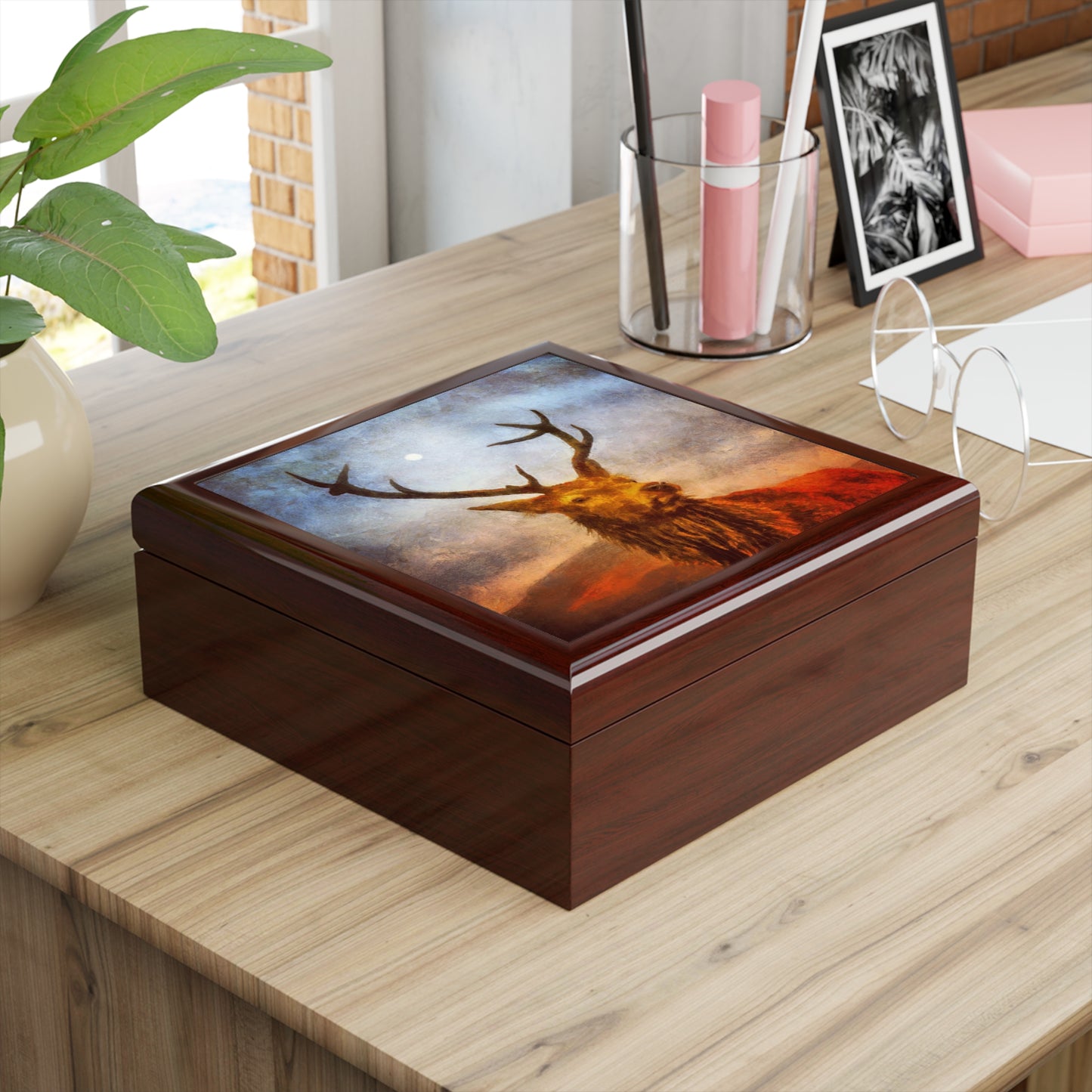 A Moonlit Highland Stag Jewellery Box | Scottish Art Gifts