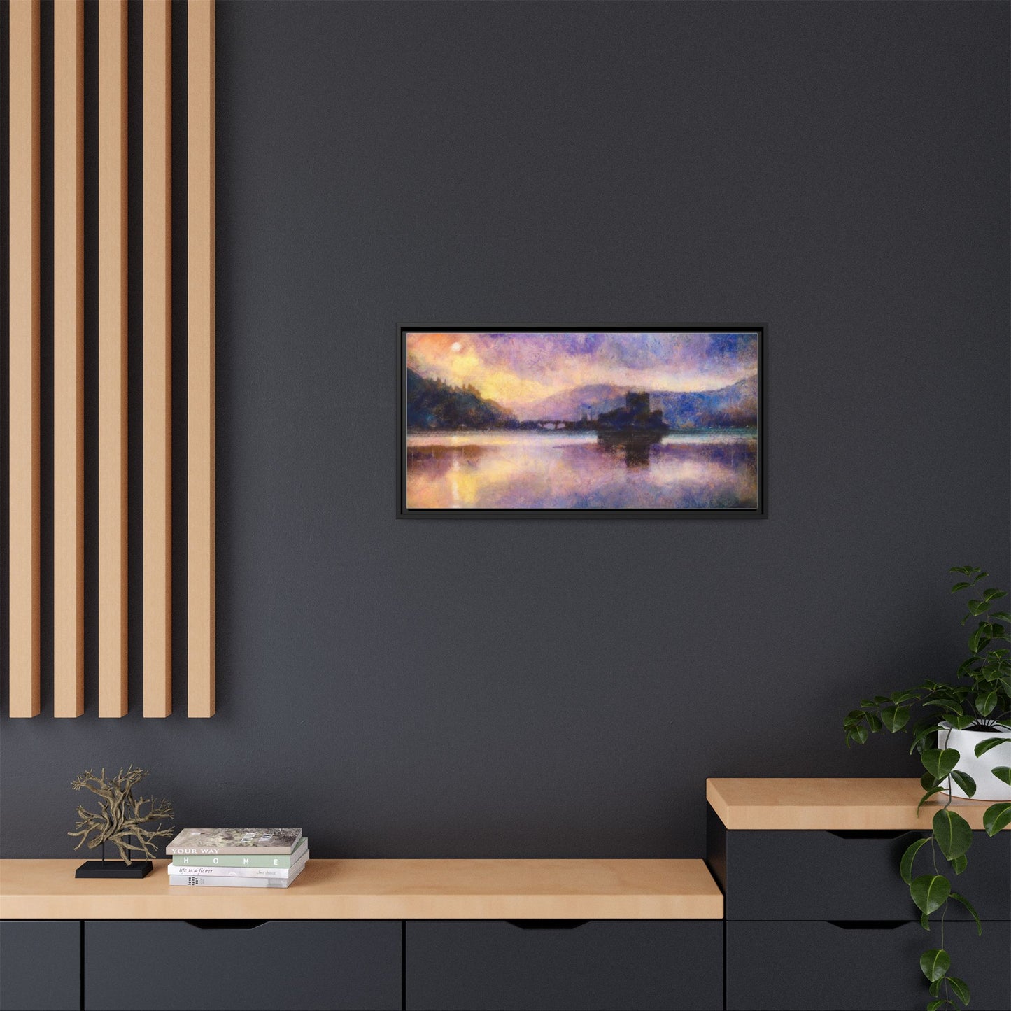 Eilean Donan Castle Moonlight Framed Panoramic Canvas Art