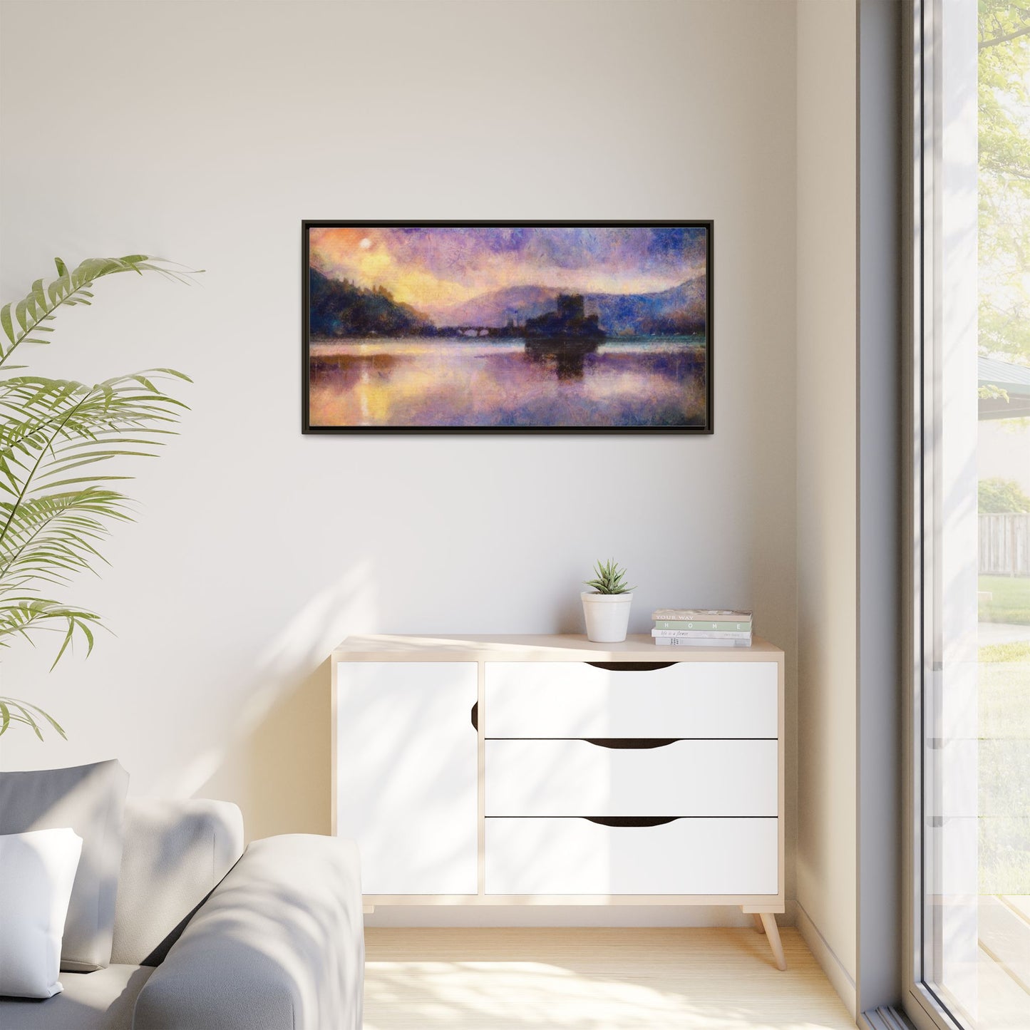 Eilean Donan Castle Moonlight Framed Panoramic Canvas Art