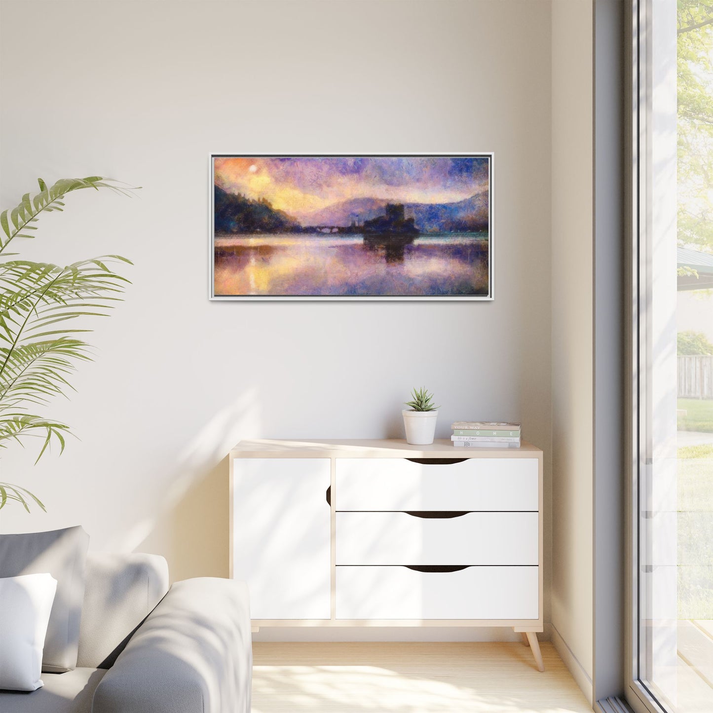 Eilean Donan Castle Moonlight Framed Panoramic Canvas Art