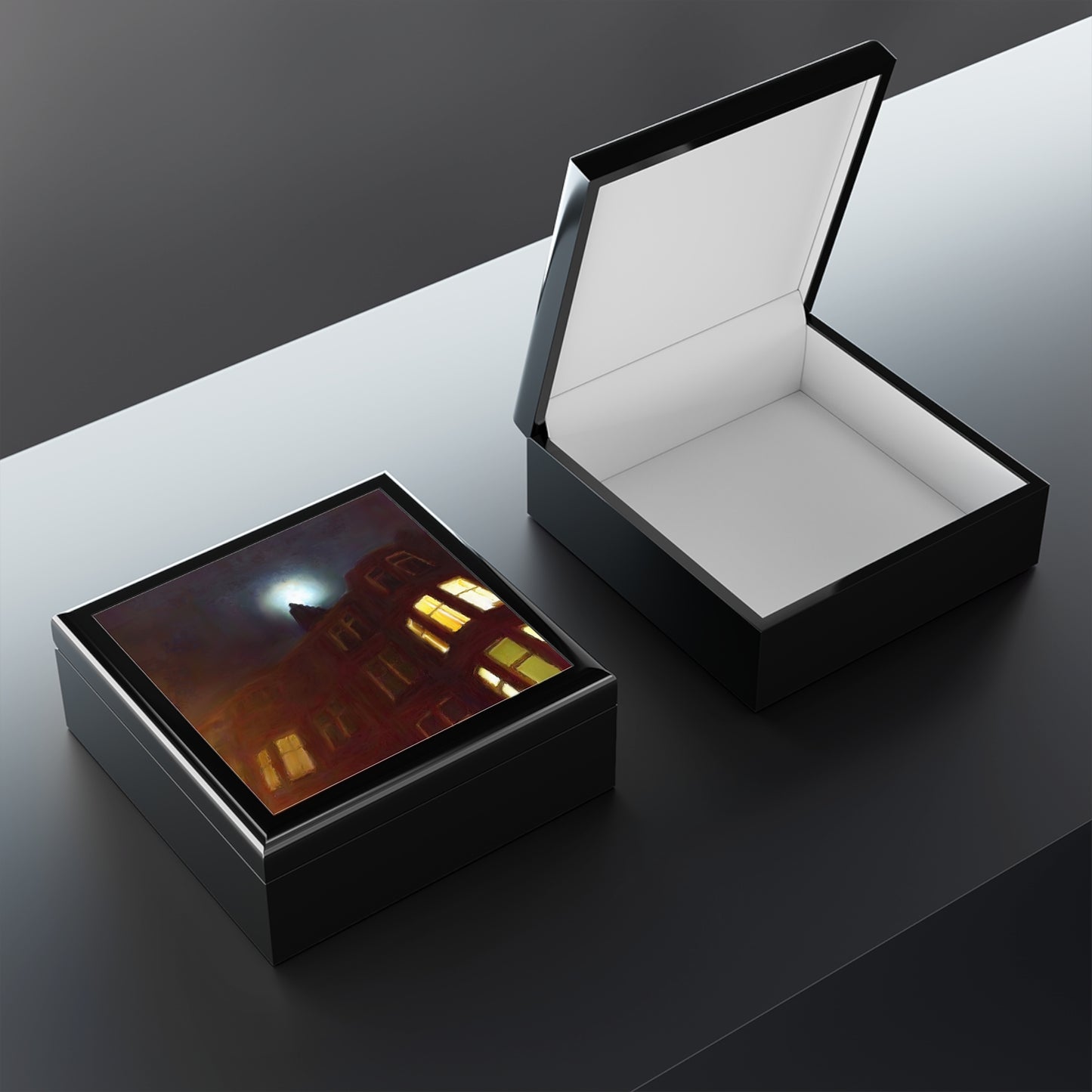 A Moonlit Tenement Jewellery Box | Scottish Art Gifts