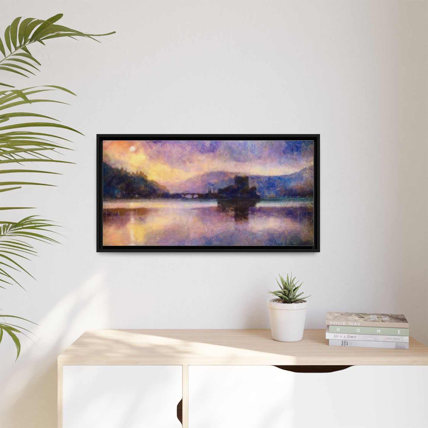 Eilean Donan Castle Moonlight Framed Panoramic Canvas Art