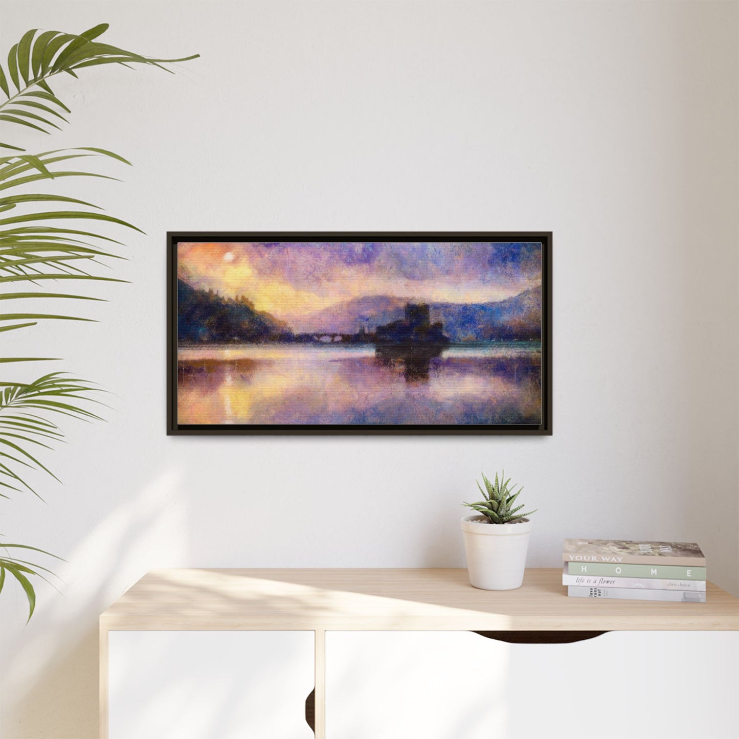 Eilean Donan Castle Moonlight Framed Panoramic Canvas Art
