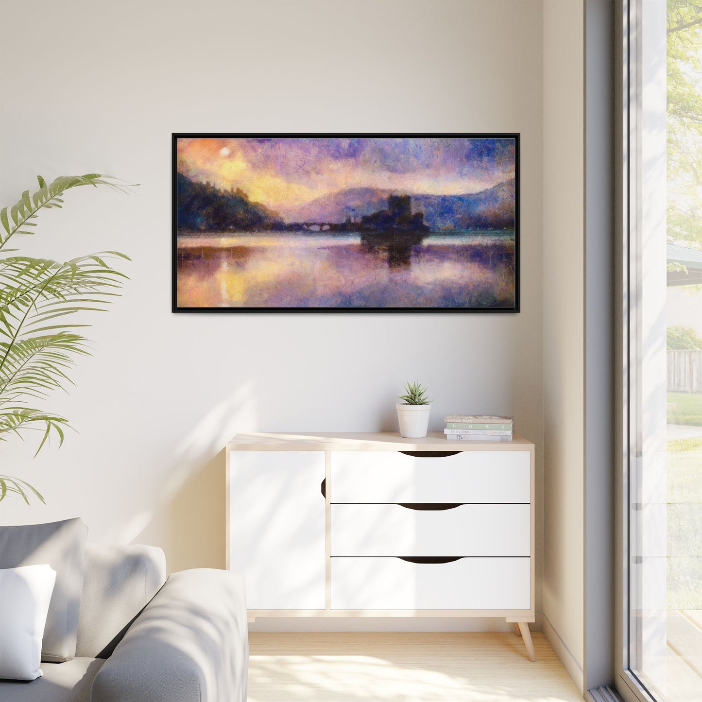 Eilean Donan Castle Moonlight Framed Panoramic Canvas Art