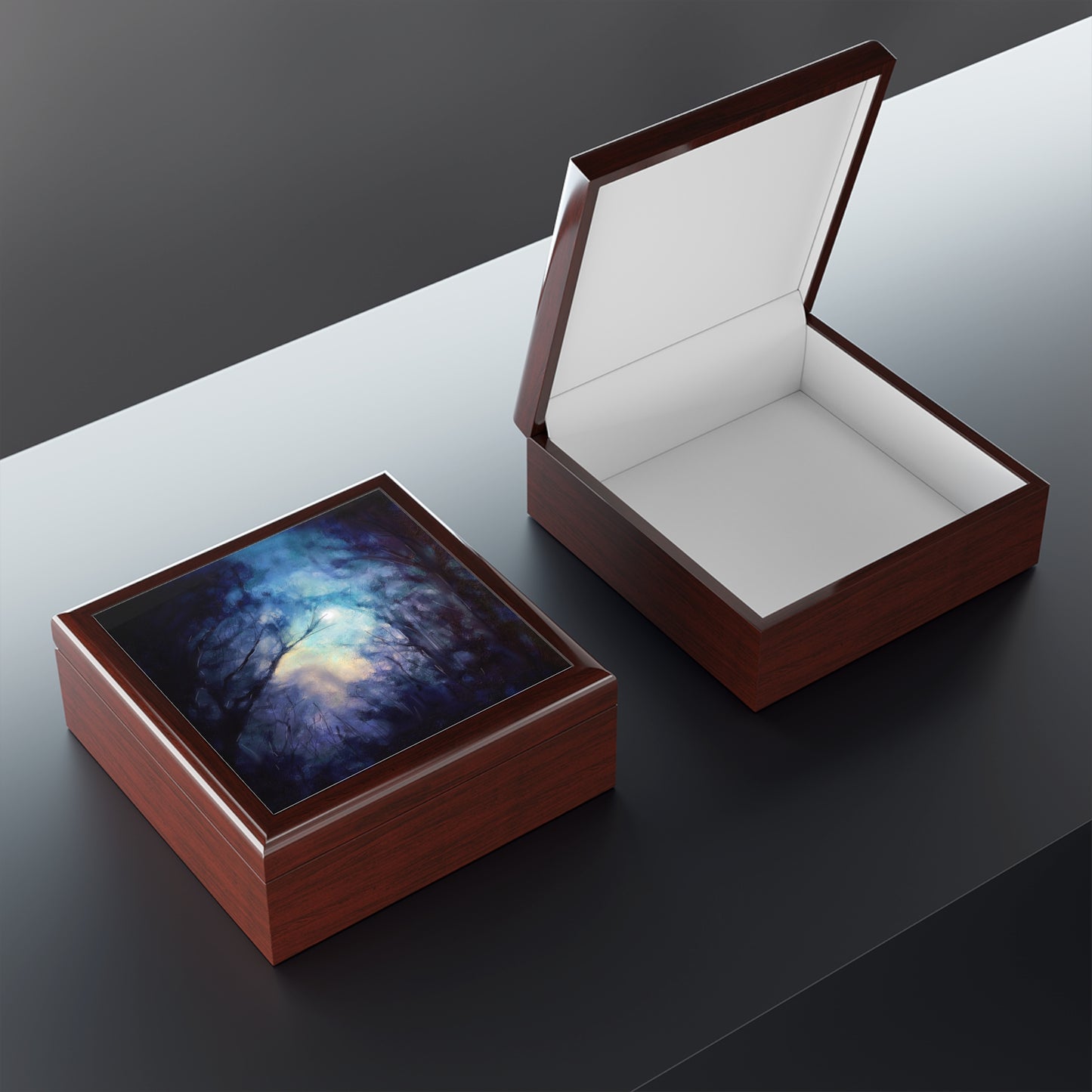 A Moonlit Highland Wood Jewellery Box | Scottish Art Gifts