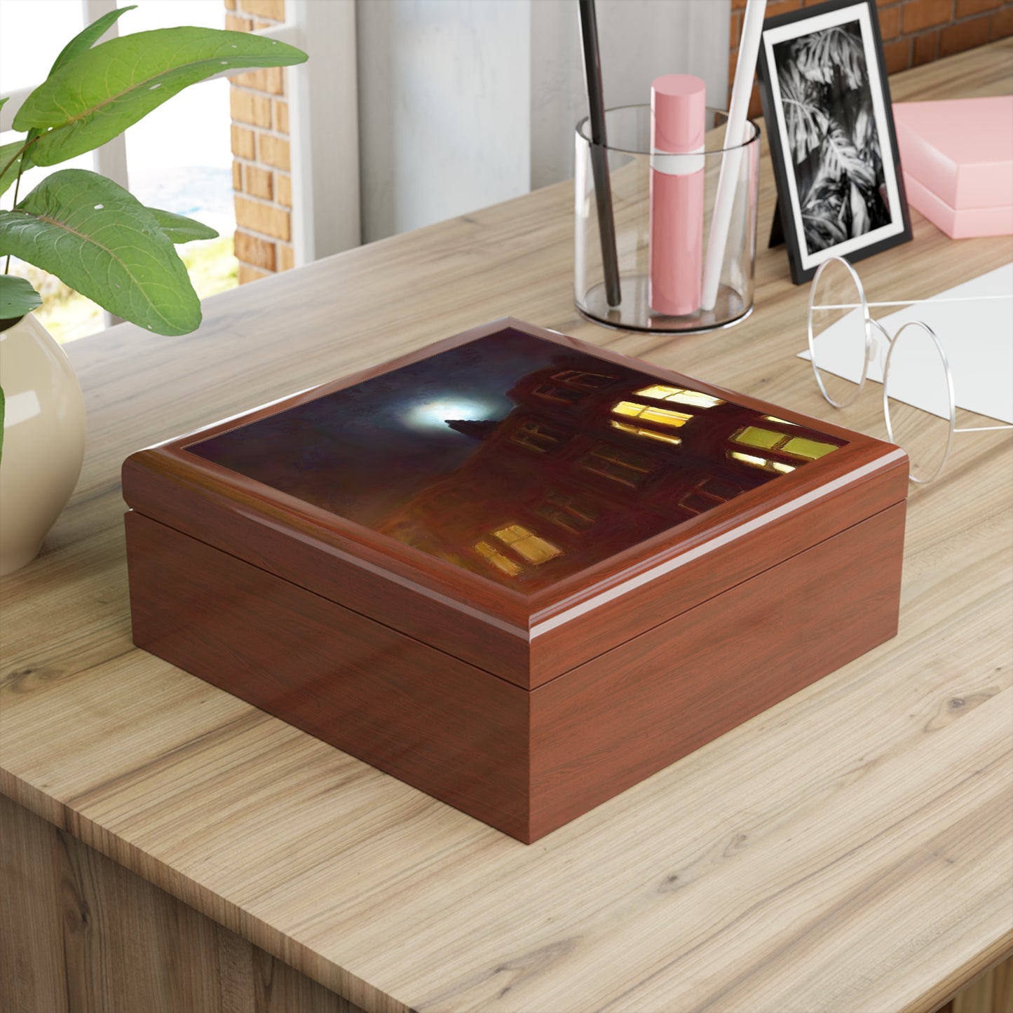 A Moonlit Tenement Jewellery Box | Scottish Art Gifts