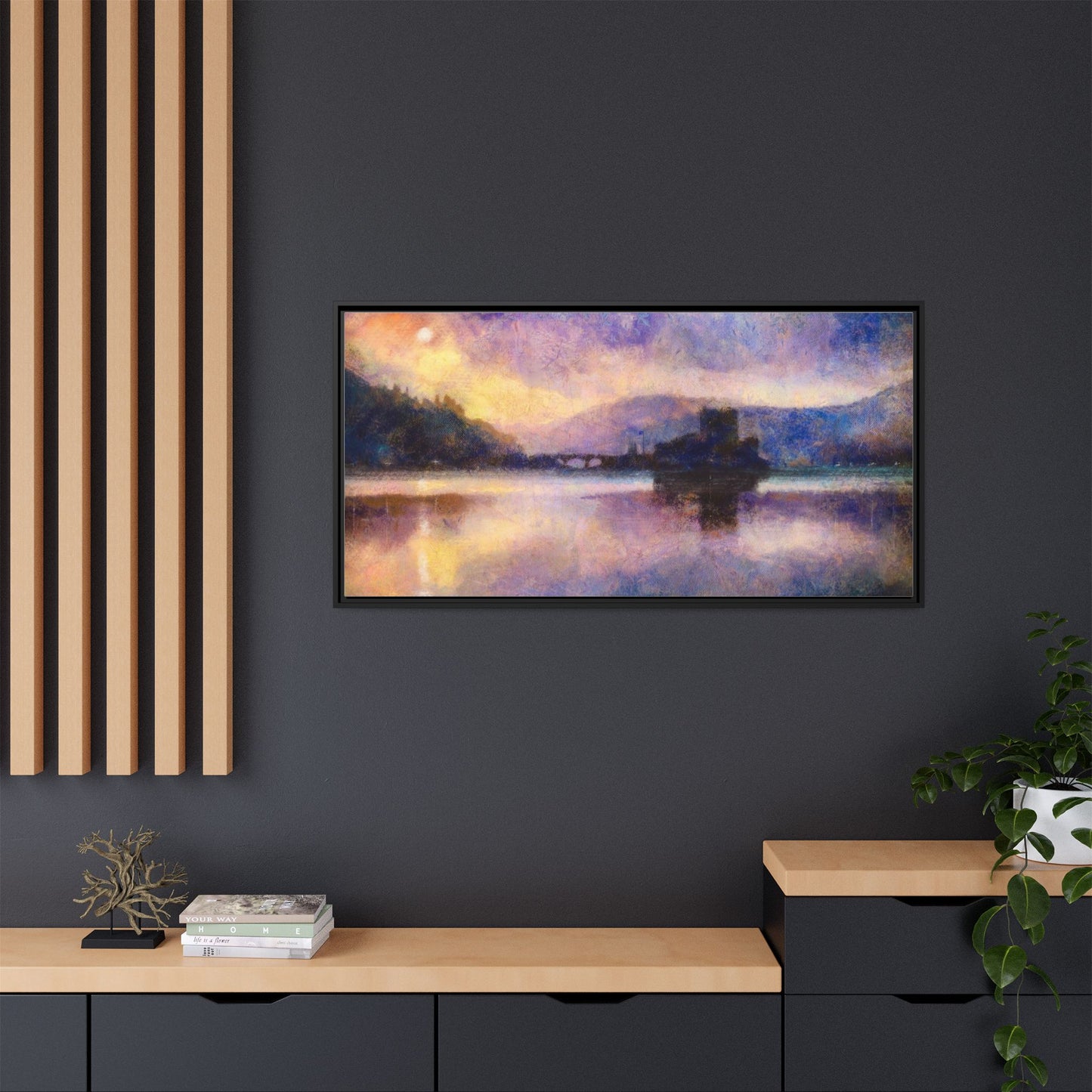 Eilean Donan Castle Moonlight Framed Panoramic Canvas Art