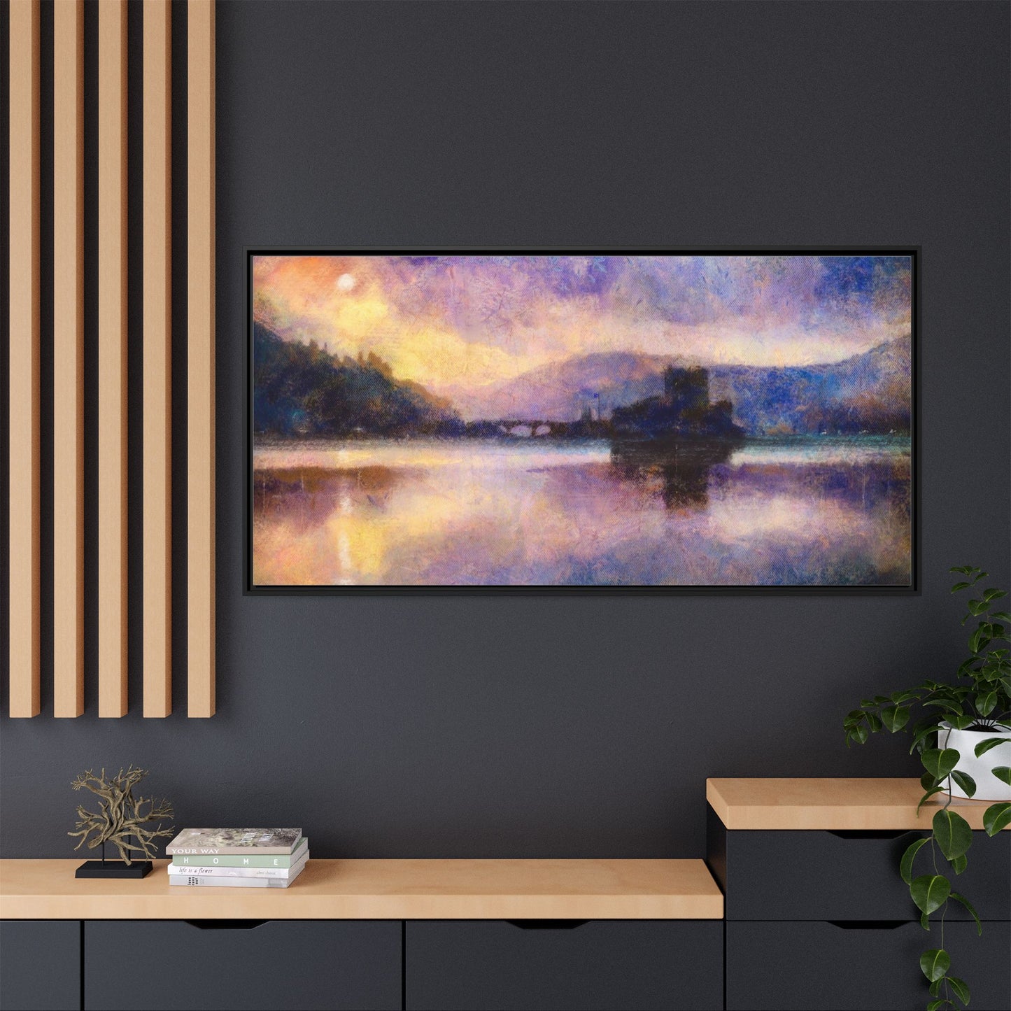 Eilean Donan Castle Moonlight Framed Panoramic Canvas Art