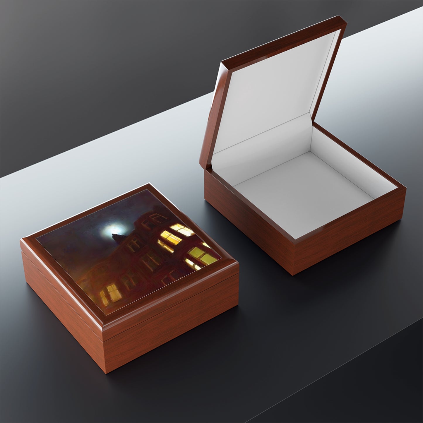 A Moonlit Tenement Jewellery Box | Scottish Art Gifts