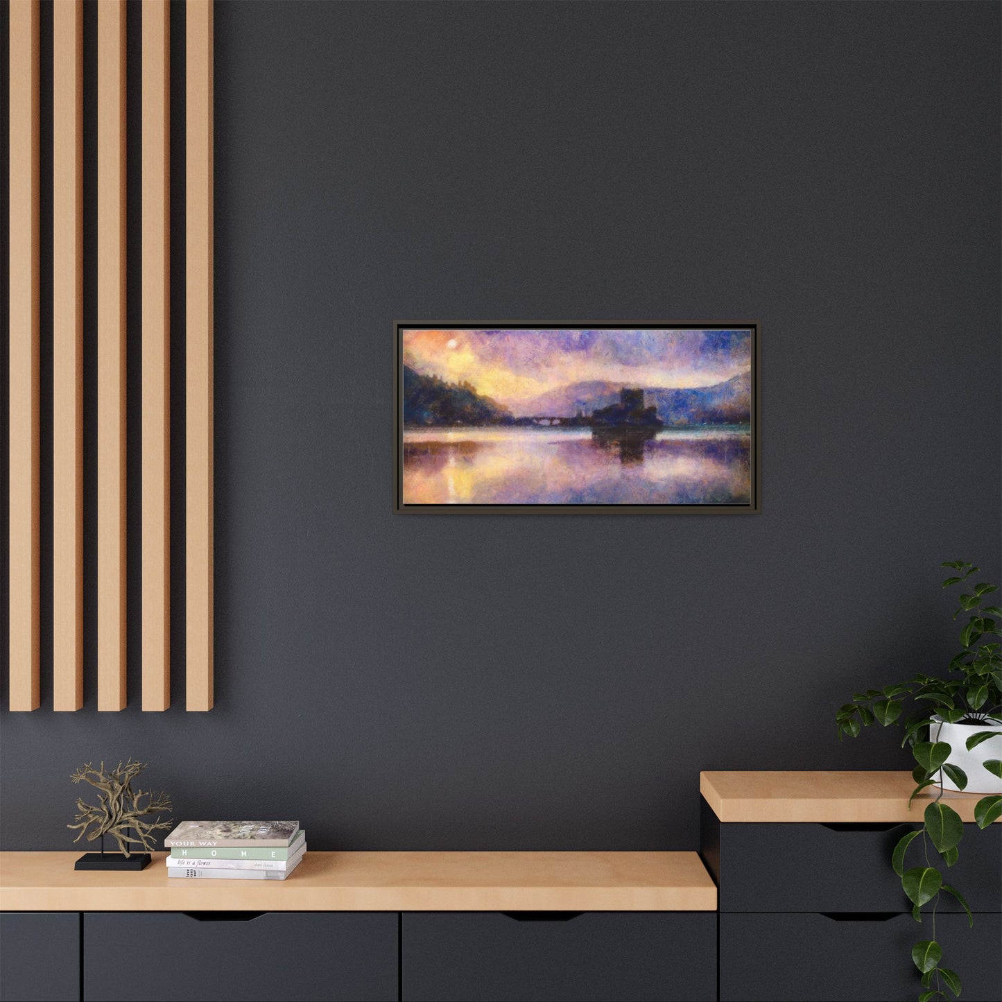 Eilean Donan Castle Moonlight Framed Panoramic Canvas Art