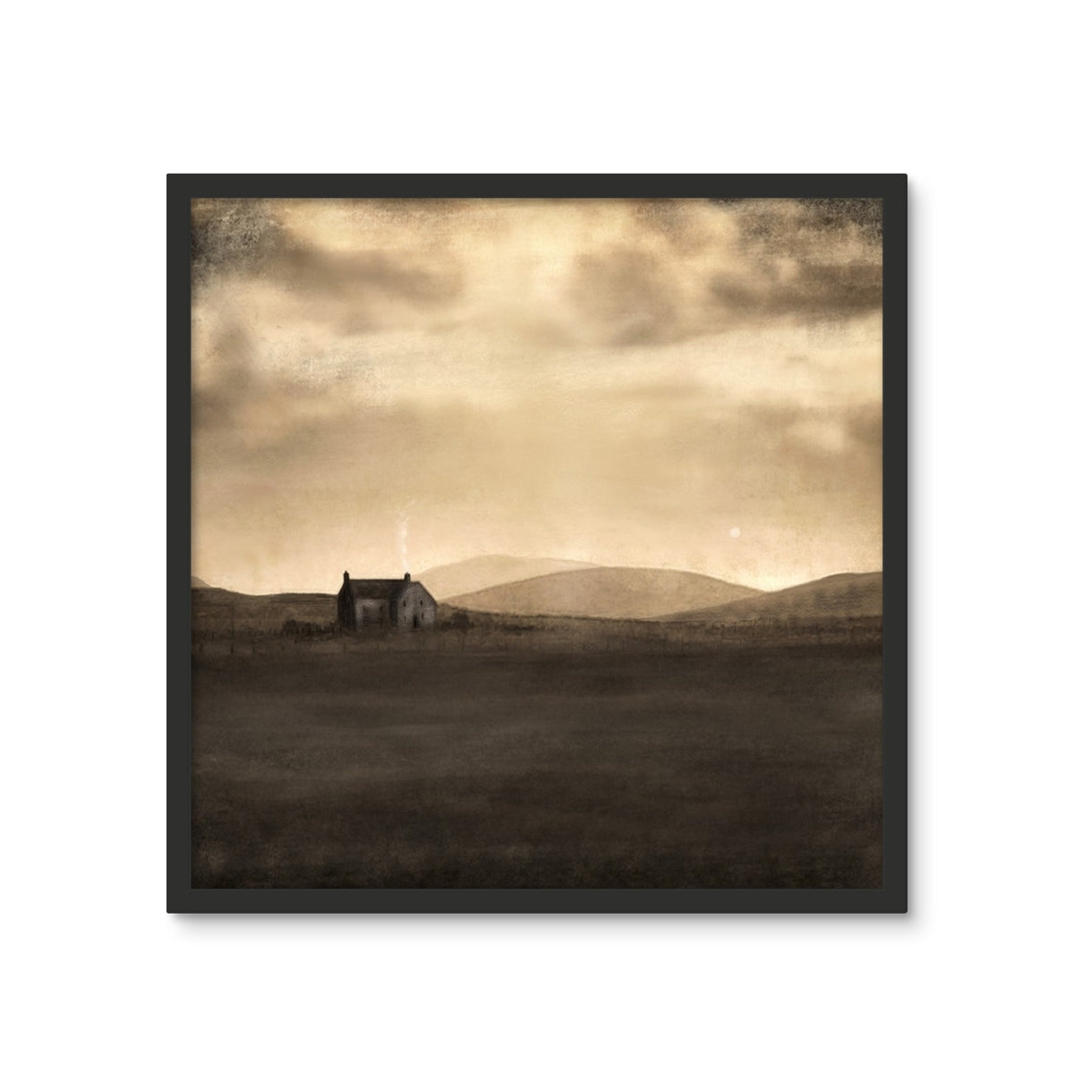 A Moonlit Croft Framed Art Tile | Scottish Art Gifts