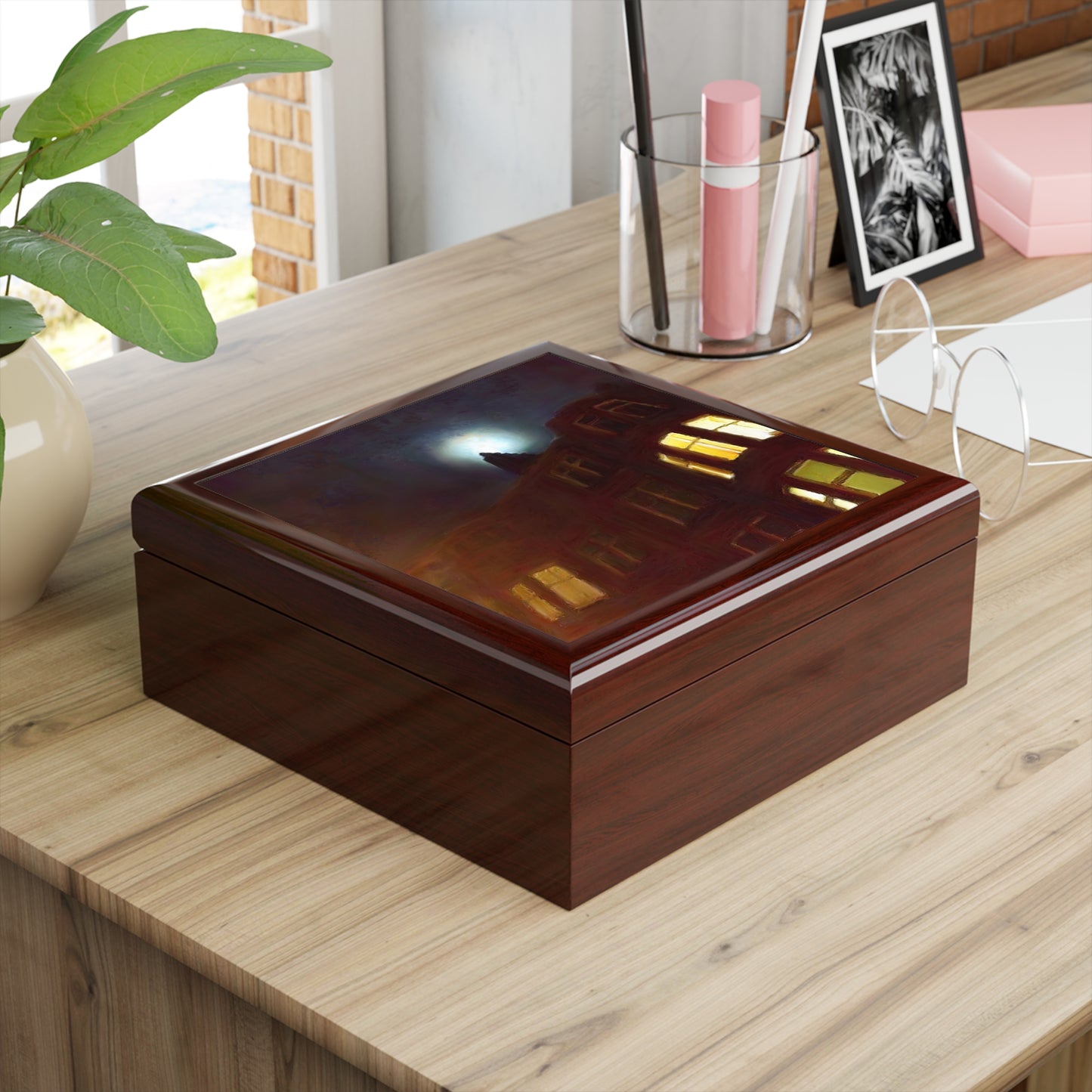 A Moonlit Tenement Jewellery Box | Scottish Art Gifts