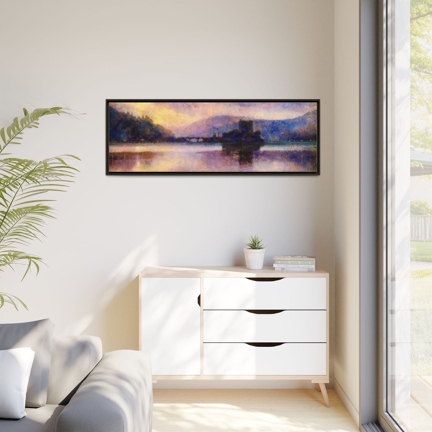 Eilean Donan Castle Moonlight Framed Panoramic Canvas Art