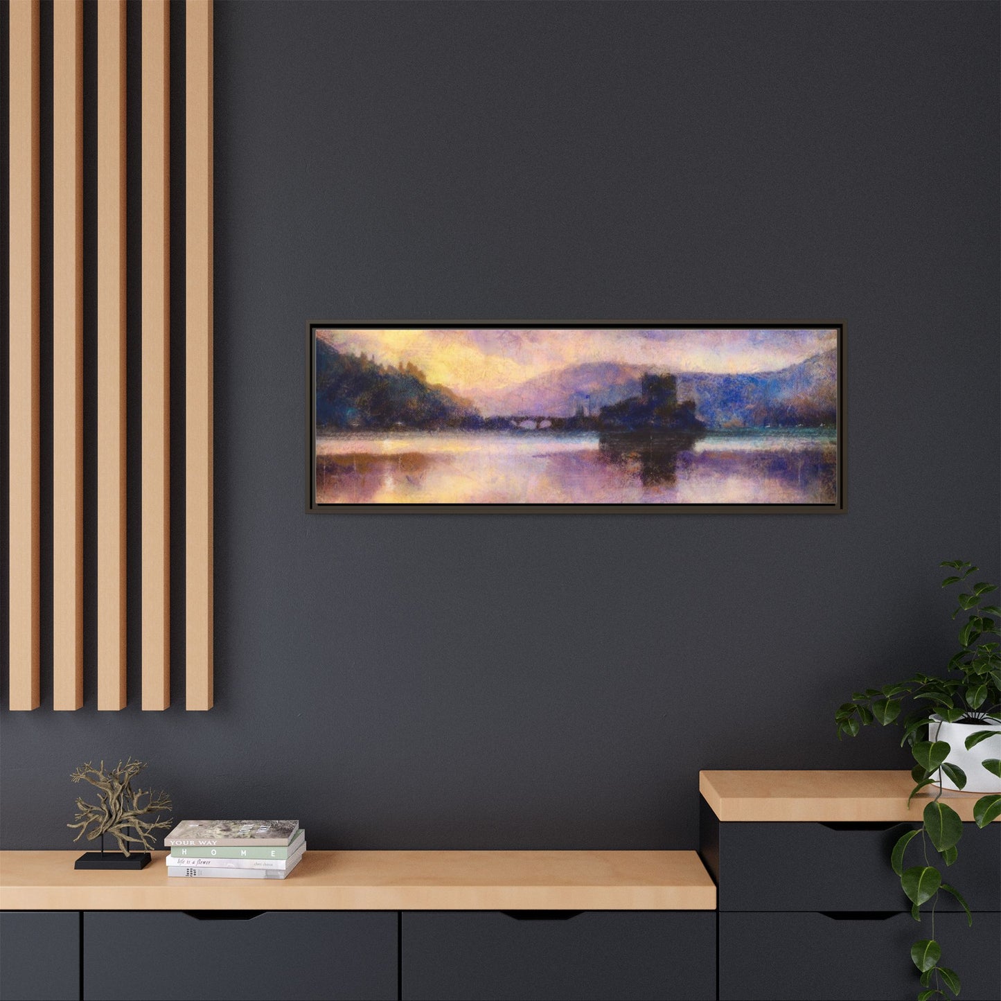 Eilean Donan Castle Moonlight Framed Panoramic Canvas Art
