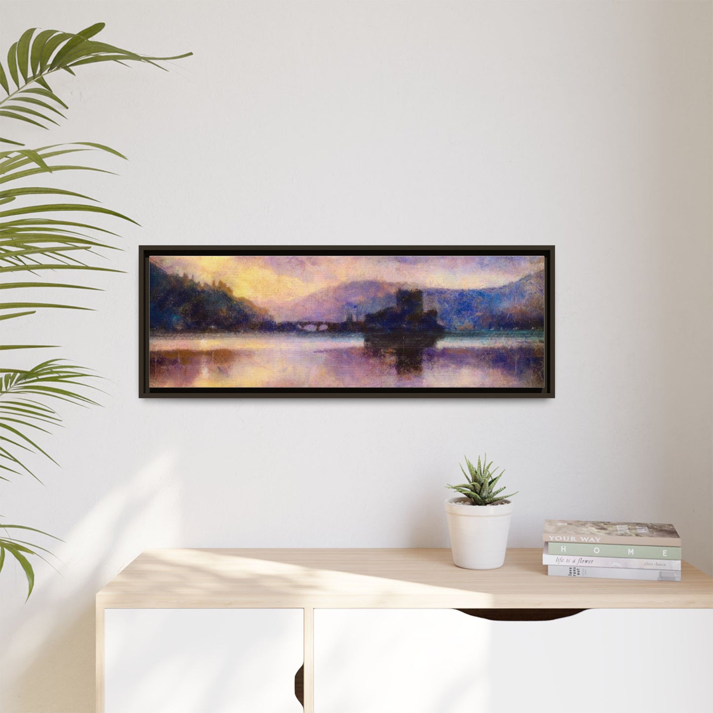 Eilean Donan Castle Moonlight Framed Panoramic Canvas Art