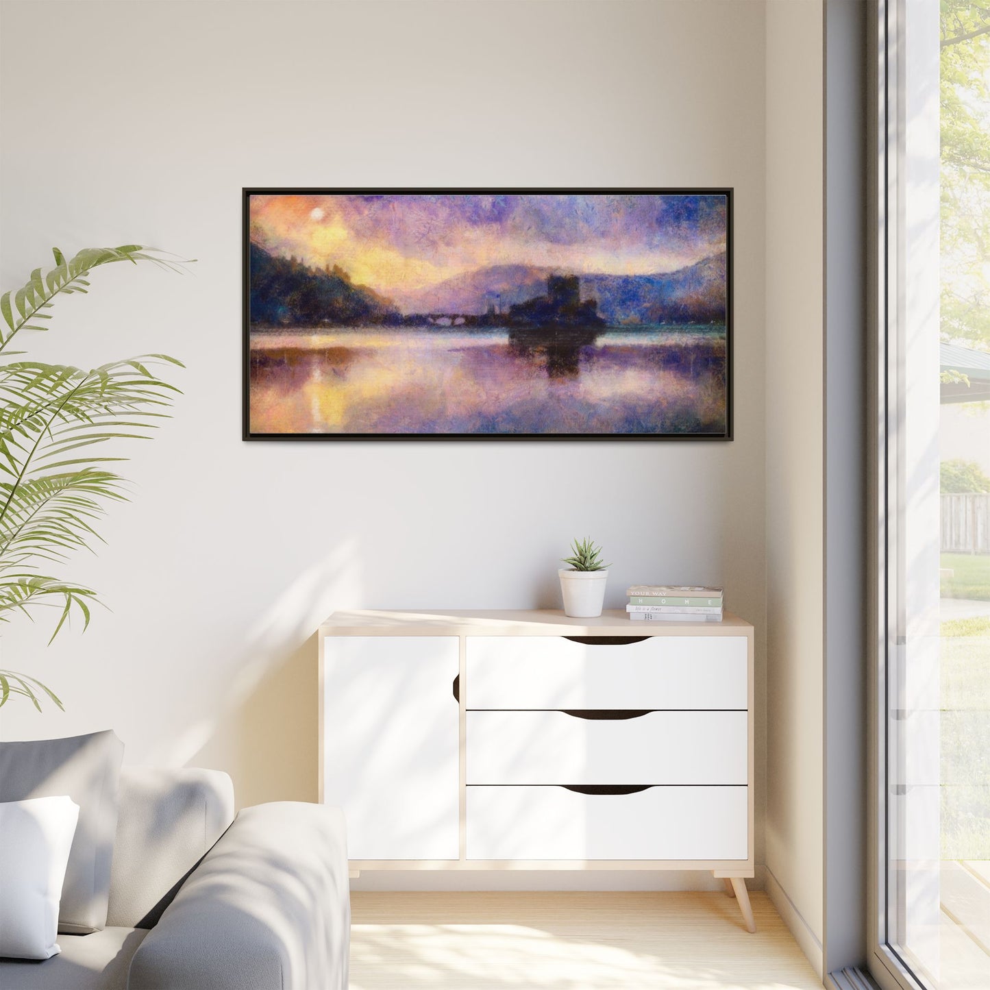 Eilean Donan Castle Moonlight Framed Panoramic Canvas Art