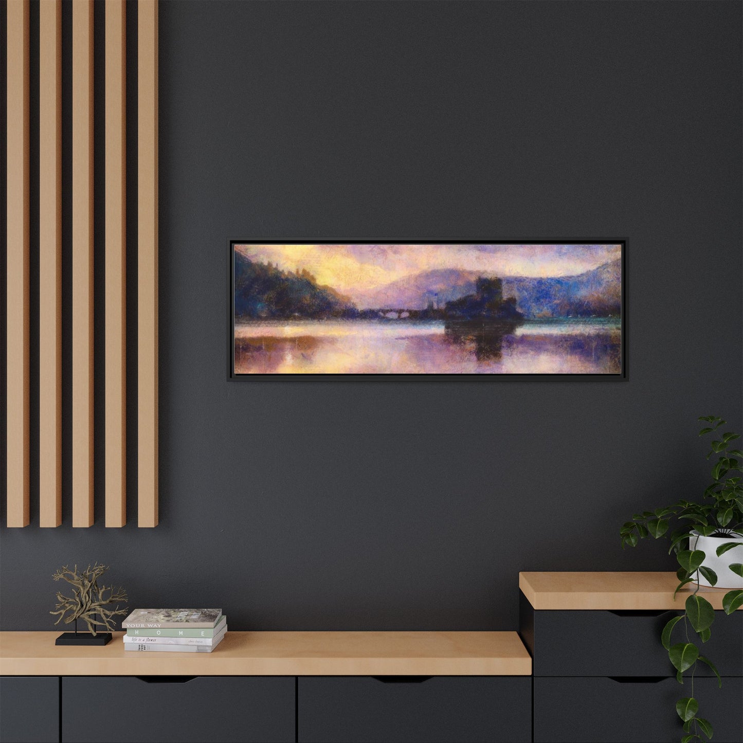 Eilean Donan Castle Moonlight Framed Panoramic Canvas Art