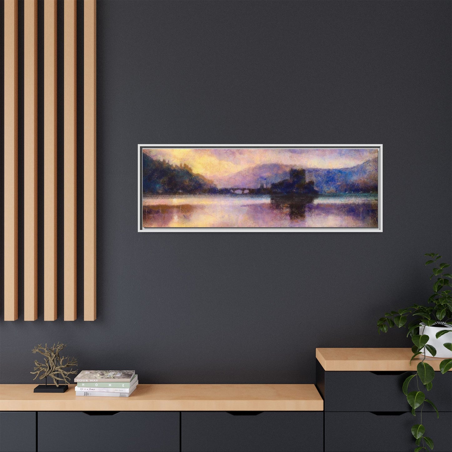 Eilean Donan Castle Moonlight Framed Panoramic Canvas Art