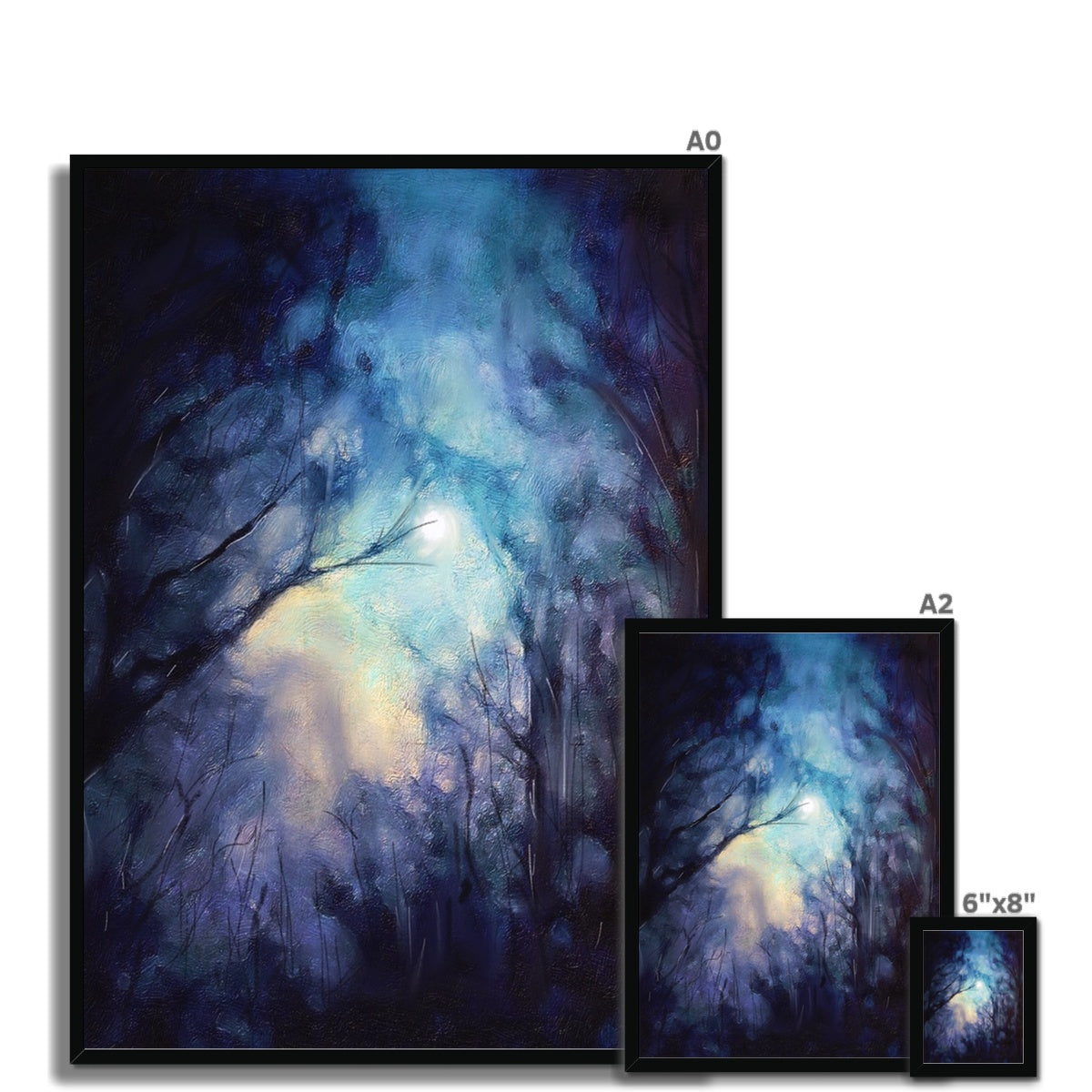 A Moonlit Highland Wood Framed Print