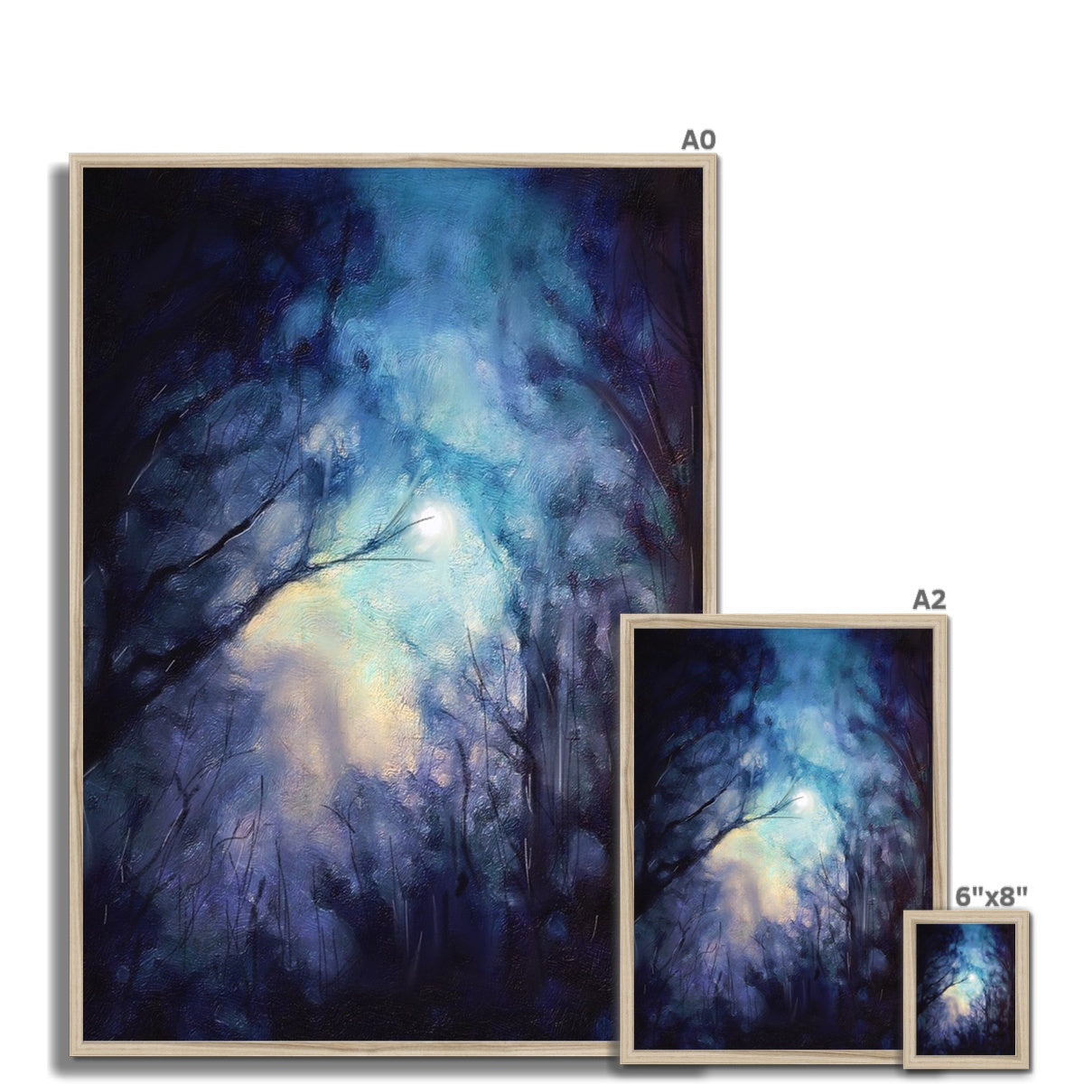 A Moonlit Highland Wood Framed Print