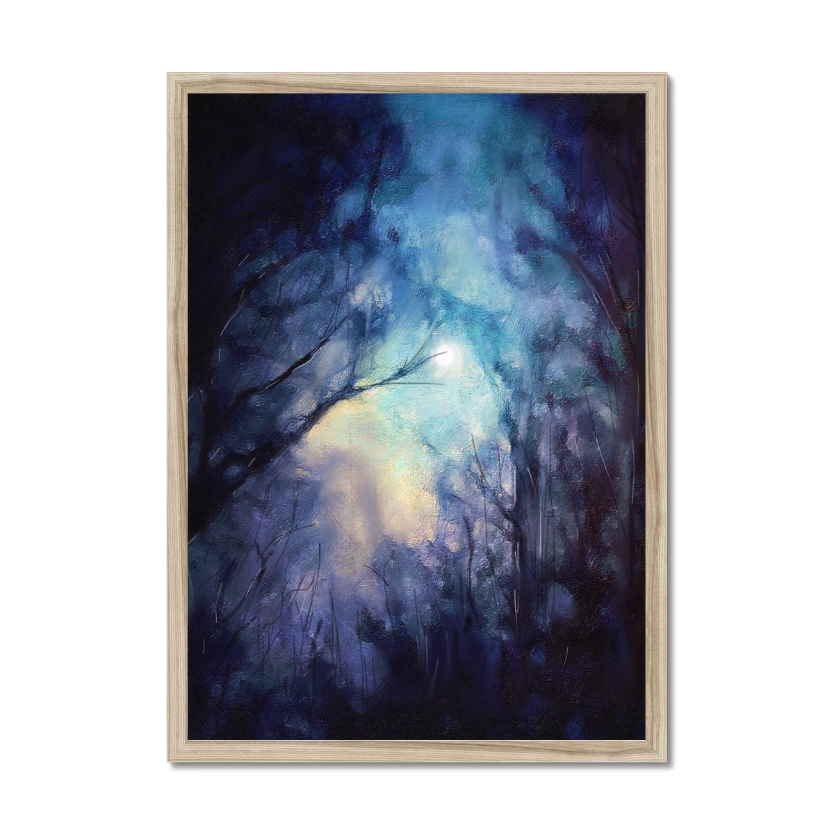 A Moonlit Highland Wood Framed Print