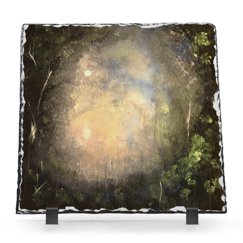 A Moonlit Highland Wood ii Scottish Slate Art | Scottish Art Gifts