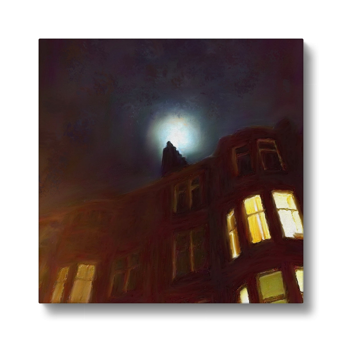 A Moonlit Tenement Eco Art Canvas Print | Scottish Art Gifts