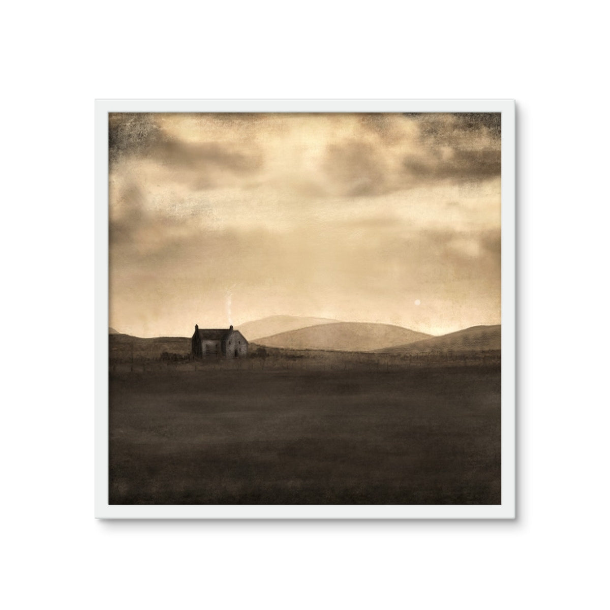 A Moonlit Croft Framed Art Tile | Scottish Art Gifts