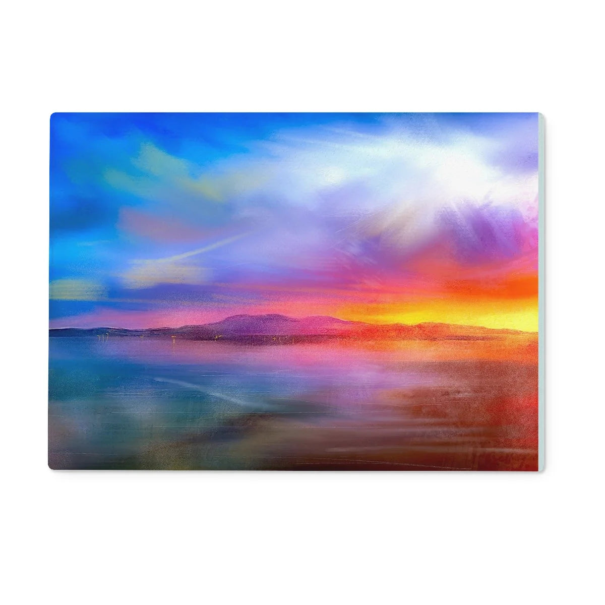 Arran Sunset Glass Chopping Board - Art Gallery Scotland Worldwide Shipping Scottish Landscape by Artist Hunter Featuring Paintings