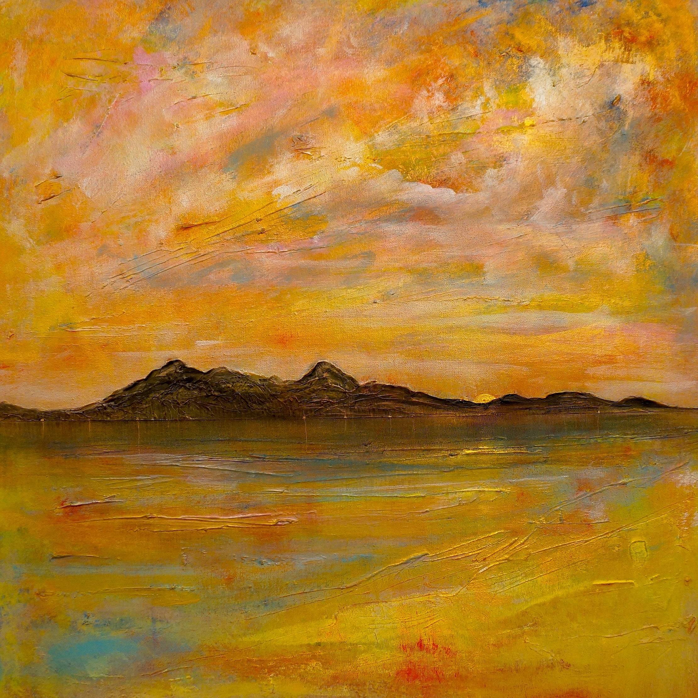 Arran Sunset Wooden Art by Scottish Artist Hunter - Gallery Scotland