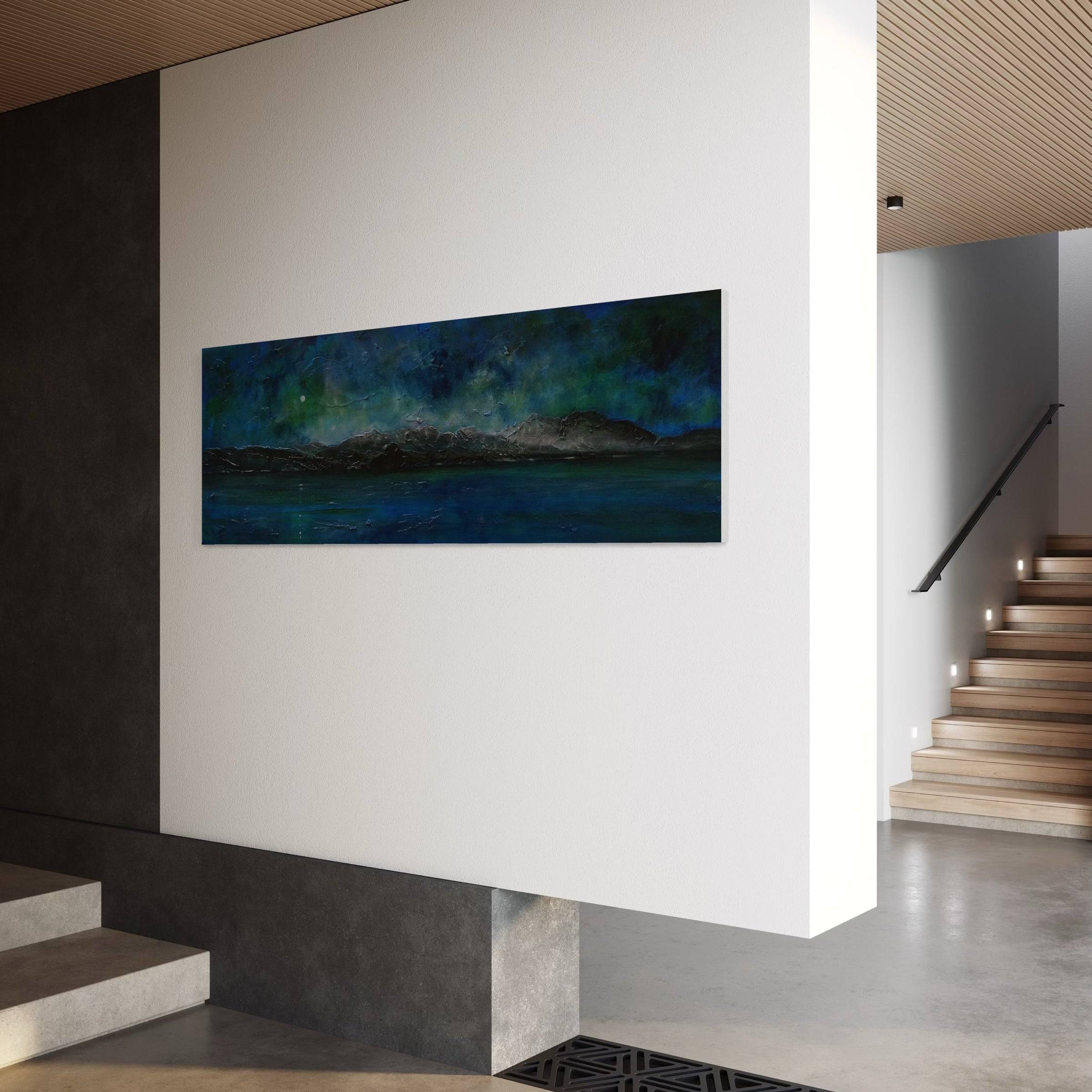 Arran Prussian Moonlight Panoramic Statement Interior Wall Art Canvas.