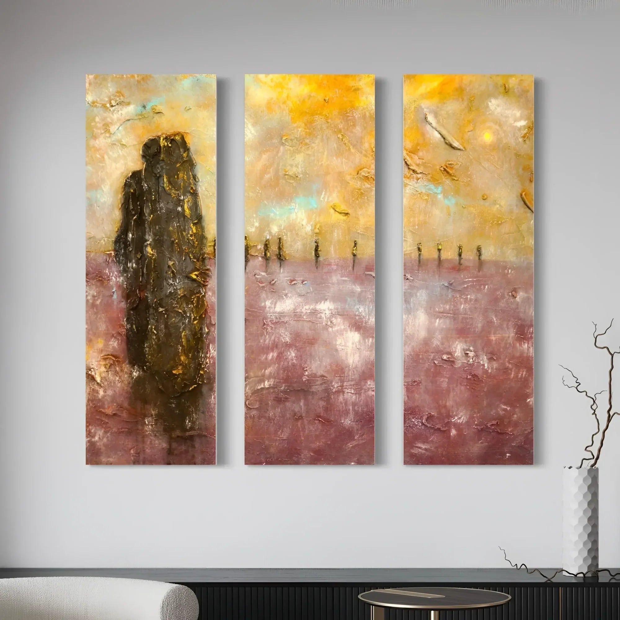 Brodgar Mist Orkney | Statement Interior Wall Art from Scotland - Gallery Worldwide Shipping Three Abstract Vertical Scottish Artist Fine