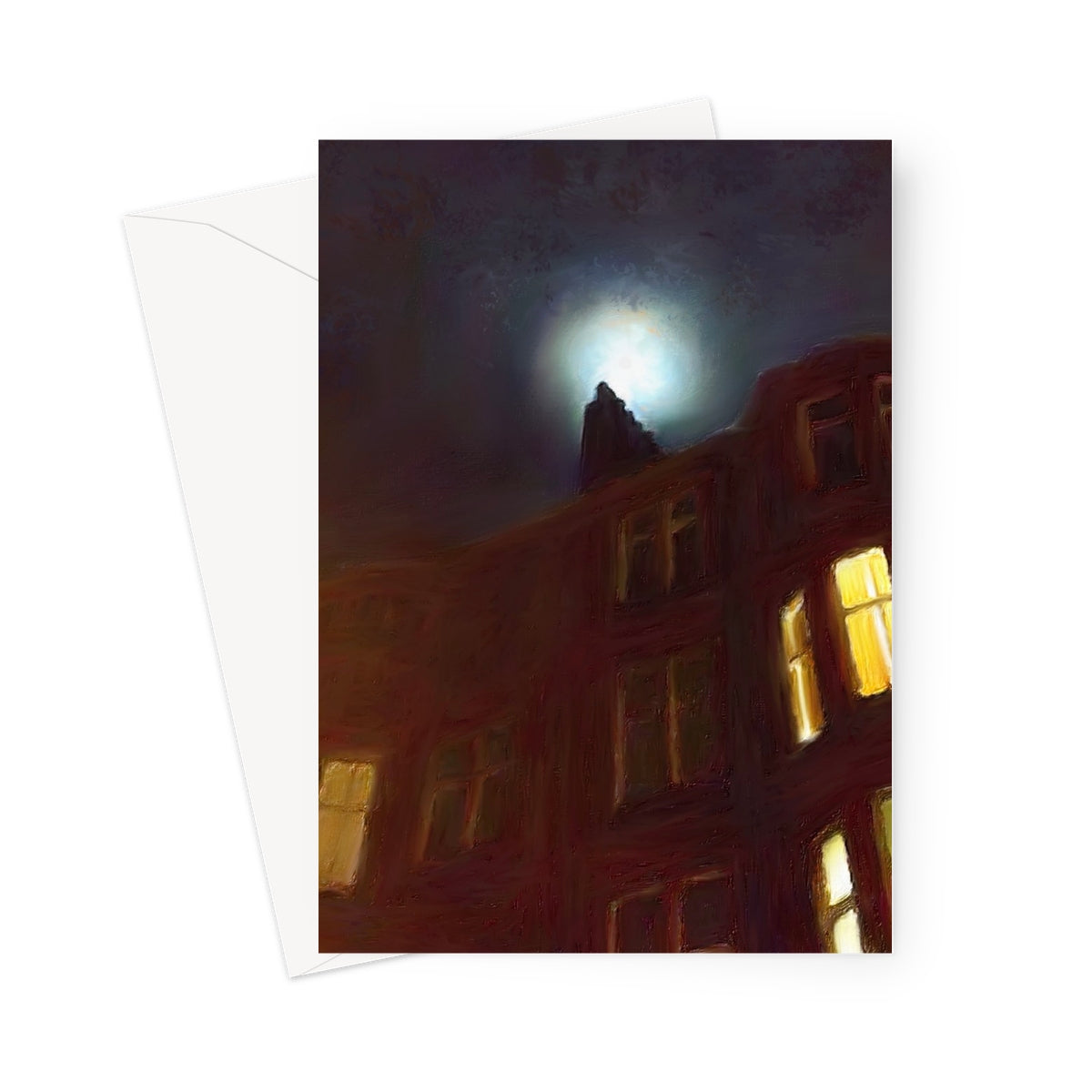 A Moonlit Tenement Greeting Card | Scottish Art Gifts
