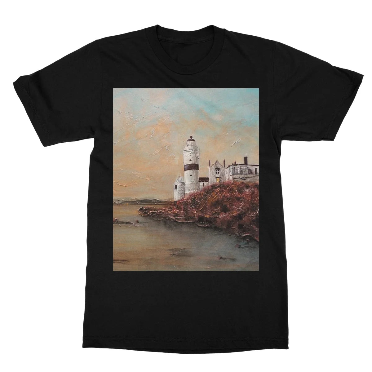Cloch Lighthouse Dawn Softstyle T-shirt - River Clyde Art Gallery Scotland Worldwide Shipping Scottish Artist Fine Prints and Paintings