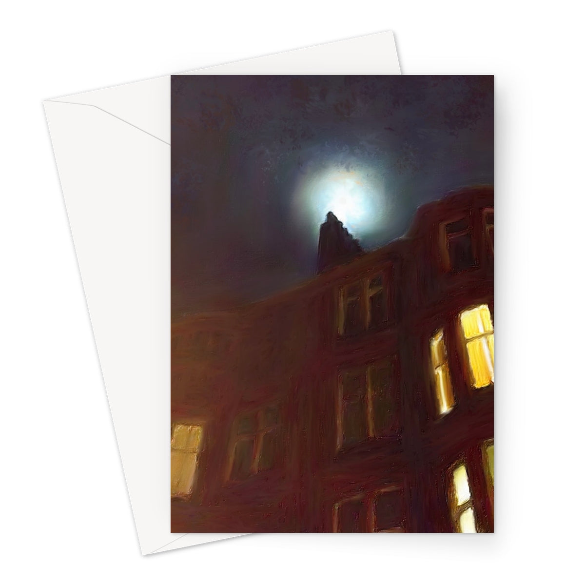 A Moonlit Tenement Greeting Card | Scottish Art Gifts