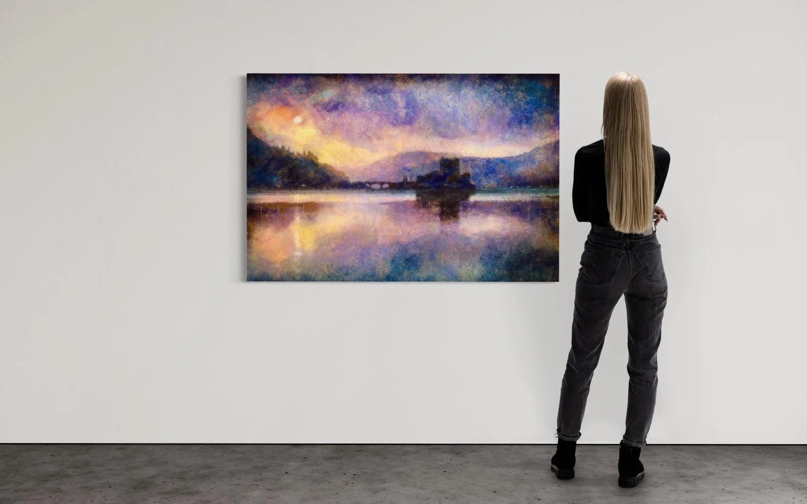 Eilean Donan Castle Moonlight | Statement Interior Wall Art from Scotland - Historic & Iconic Gallery Worldwide Shipping Painting Sunset