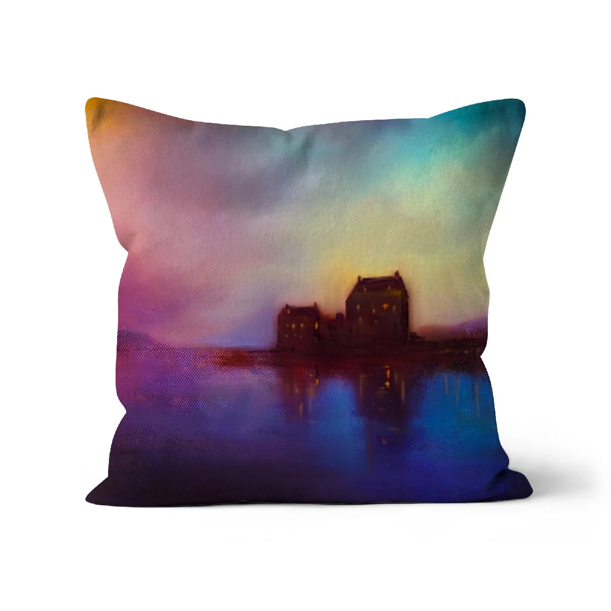 Eilean Donan Castle Sunset Cushion - Historic & Iconic Art Gallery Scotland Worldwide Shipping Decorative Throw Pillow Scottish Castles