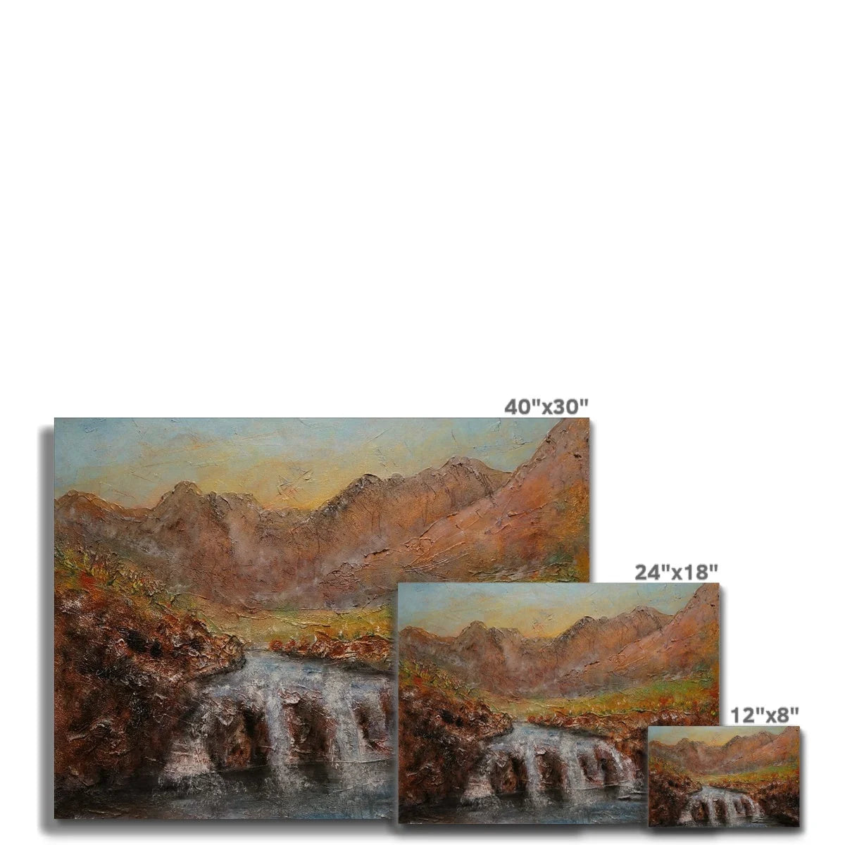 Fairy Pools Skye Dawn Canvas - Art Gallery Scotland Worldwide Shipping Scottish Landscape Paintings and Prints by Artist Hunter