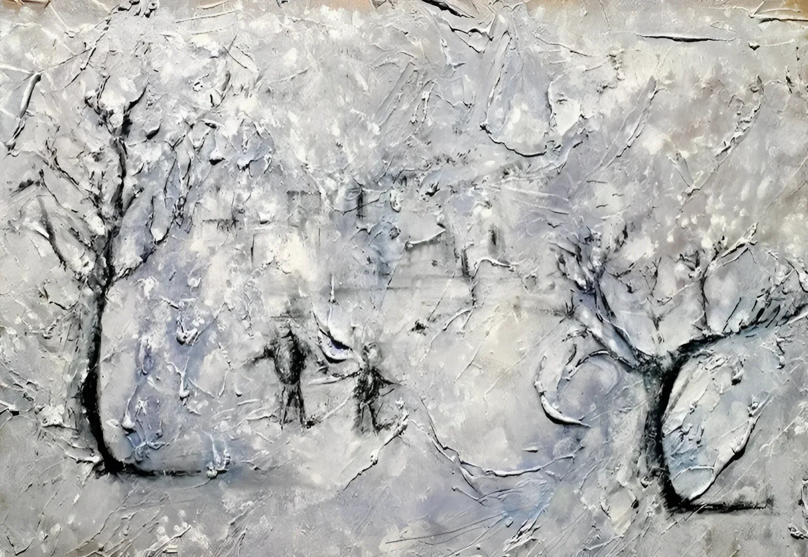 Father Daughter Snow Original Painting - Scottish Artist Abstract & Impressionistic Art Gallery Scotland