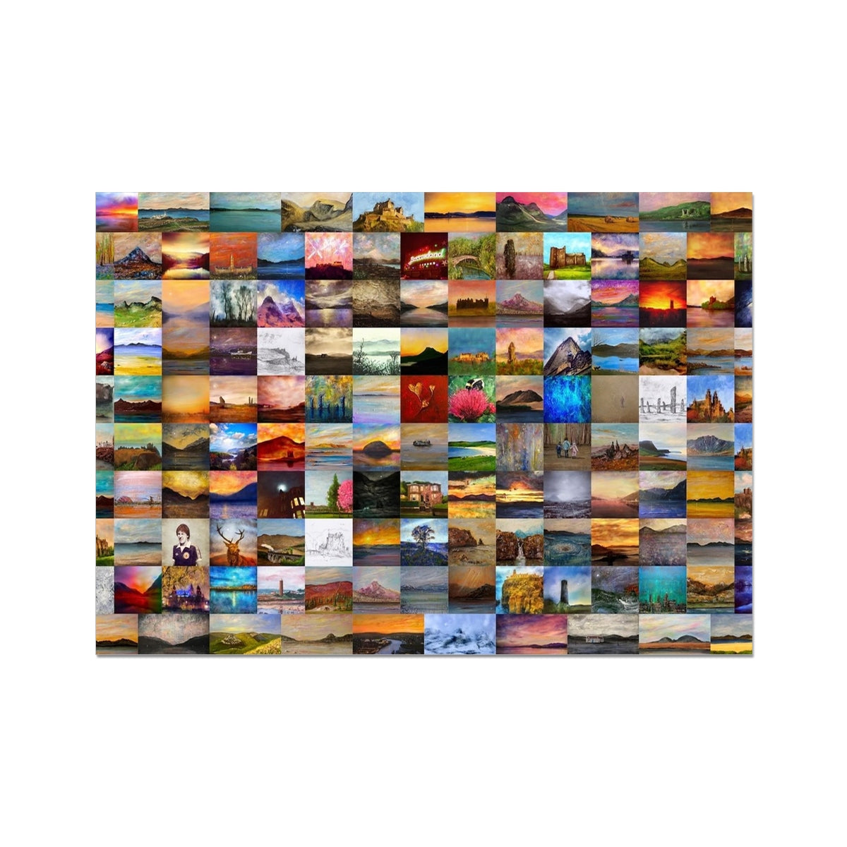 Collage of landscape paintings showcasing fine art prints from Scotland