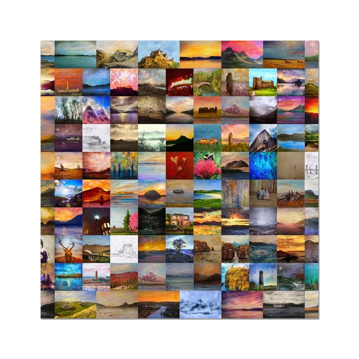 Landscape paintings grid showcasing high-quality fine art prints from Scotland