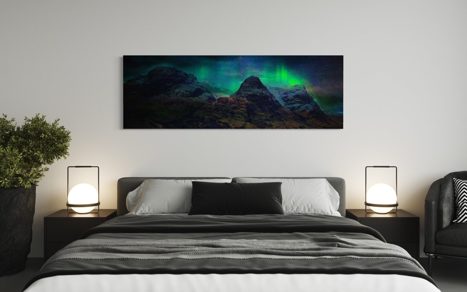 Glencoe Northern Lights Panoramic 72x24 inch Stretched Canvas Print